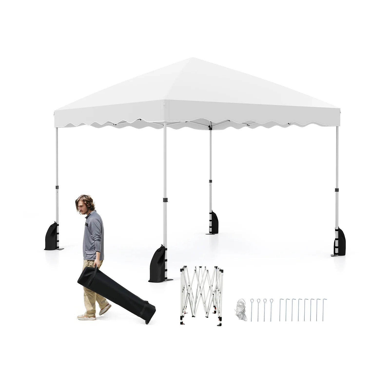 Foldable 10 X 10 Feet Pop Up Canopy Tent, Wheeled Bag, White - Image 4