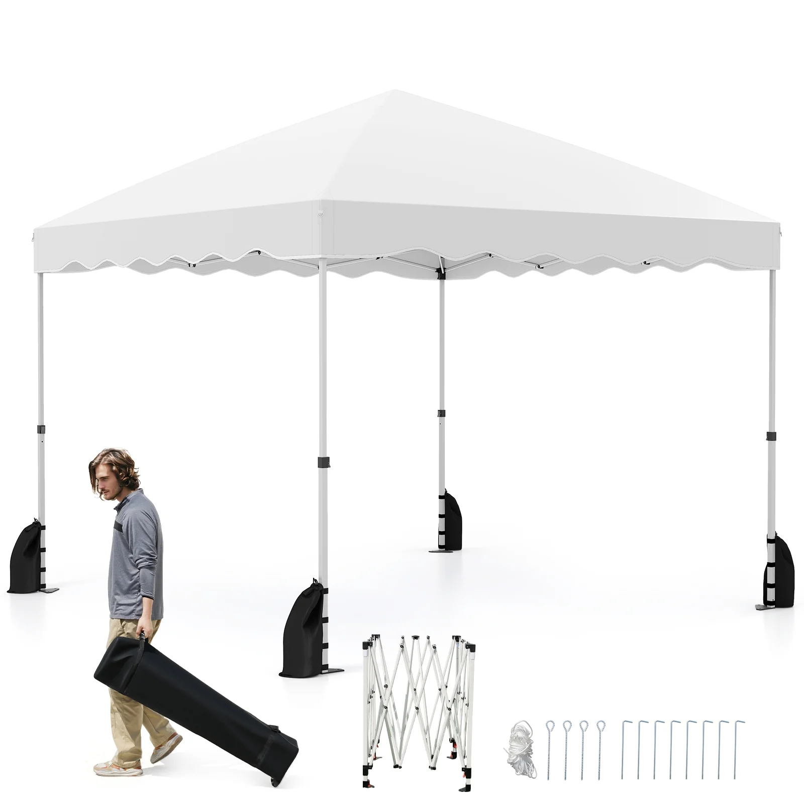 Foldable 10 X 10 Feet Pop Up Canopy Tent, Wheeled Bag, White - Image 5