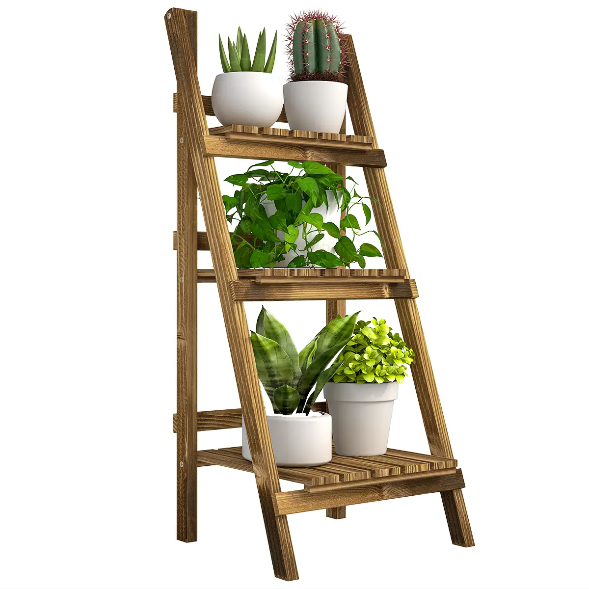 Foldable 3-Tier Wooden Plant Stand, Garden Indoor Outdoor, 16" x 15" x 37"