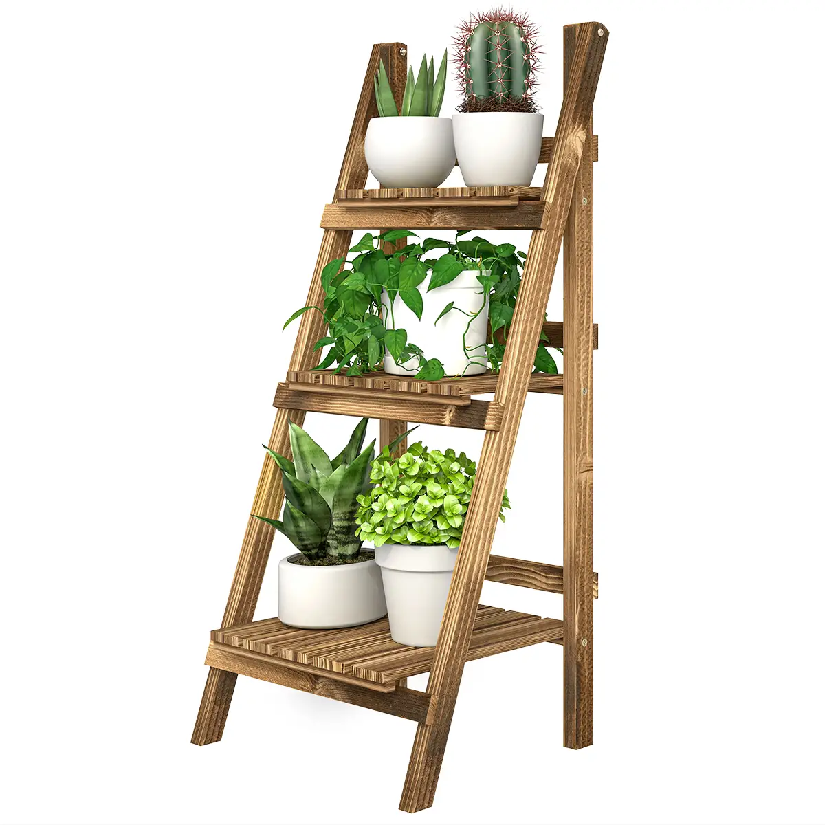 Foldable 3-Tier Wooden Plant Stand, Garden Indoor Outdoor, 16" x 15" x 37" - Image 11