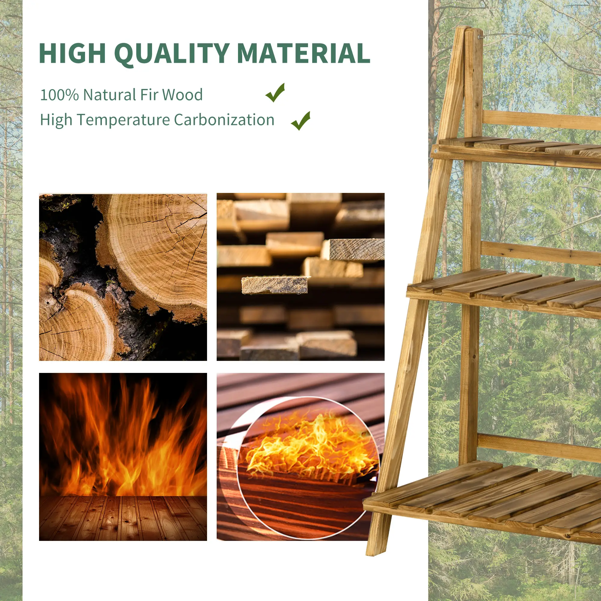 Foldable 3-Tier Wooden Plant Stand, Garden Indoor Outdoor, 24" x 14" x 37" - Image 4