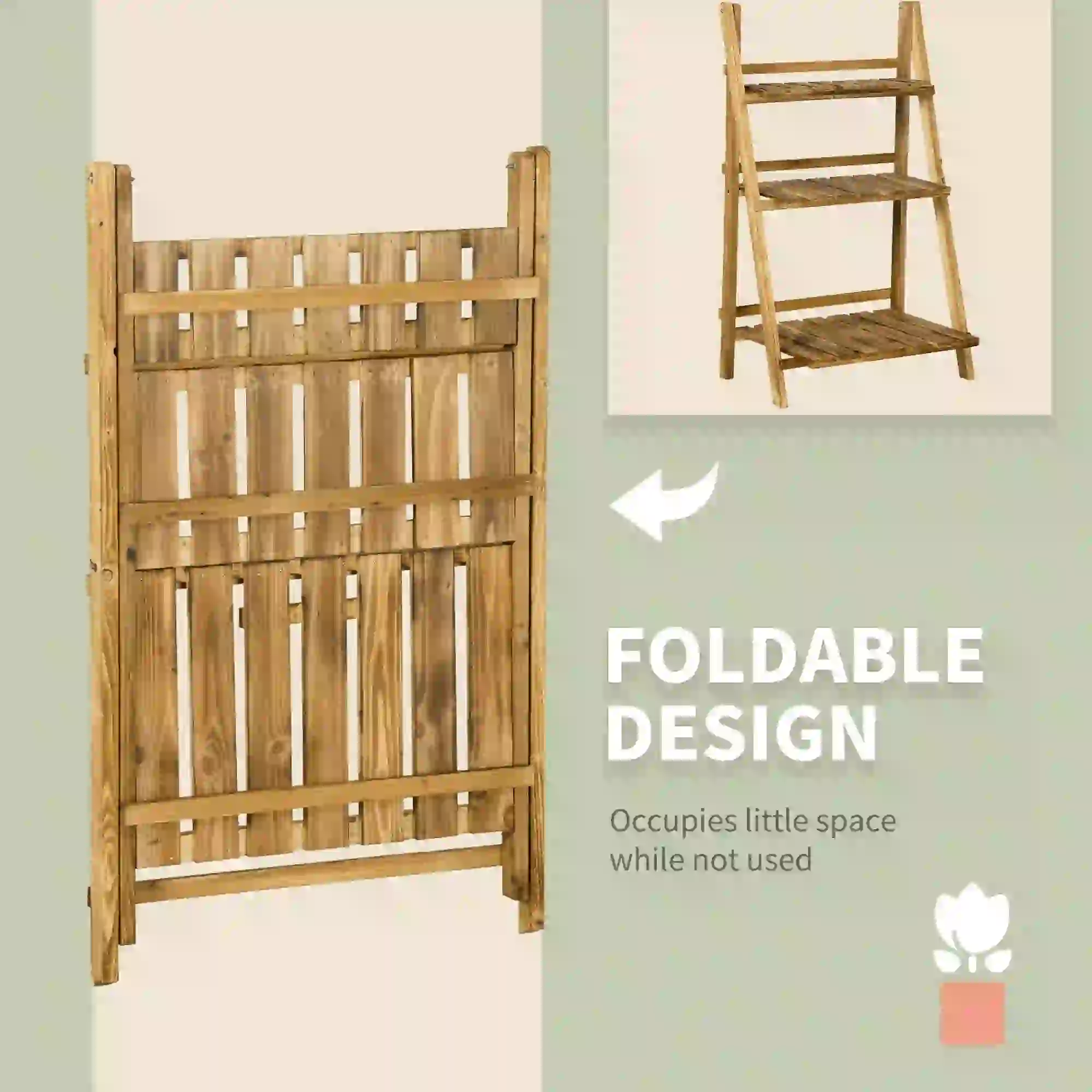 Foldable 3-Tier Wooden Plant Stand, Garden Indoor Outdoor, 24" x 14" x 37" - Image 6