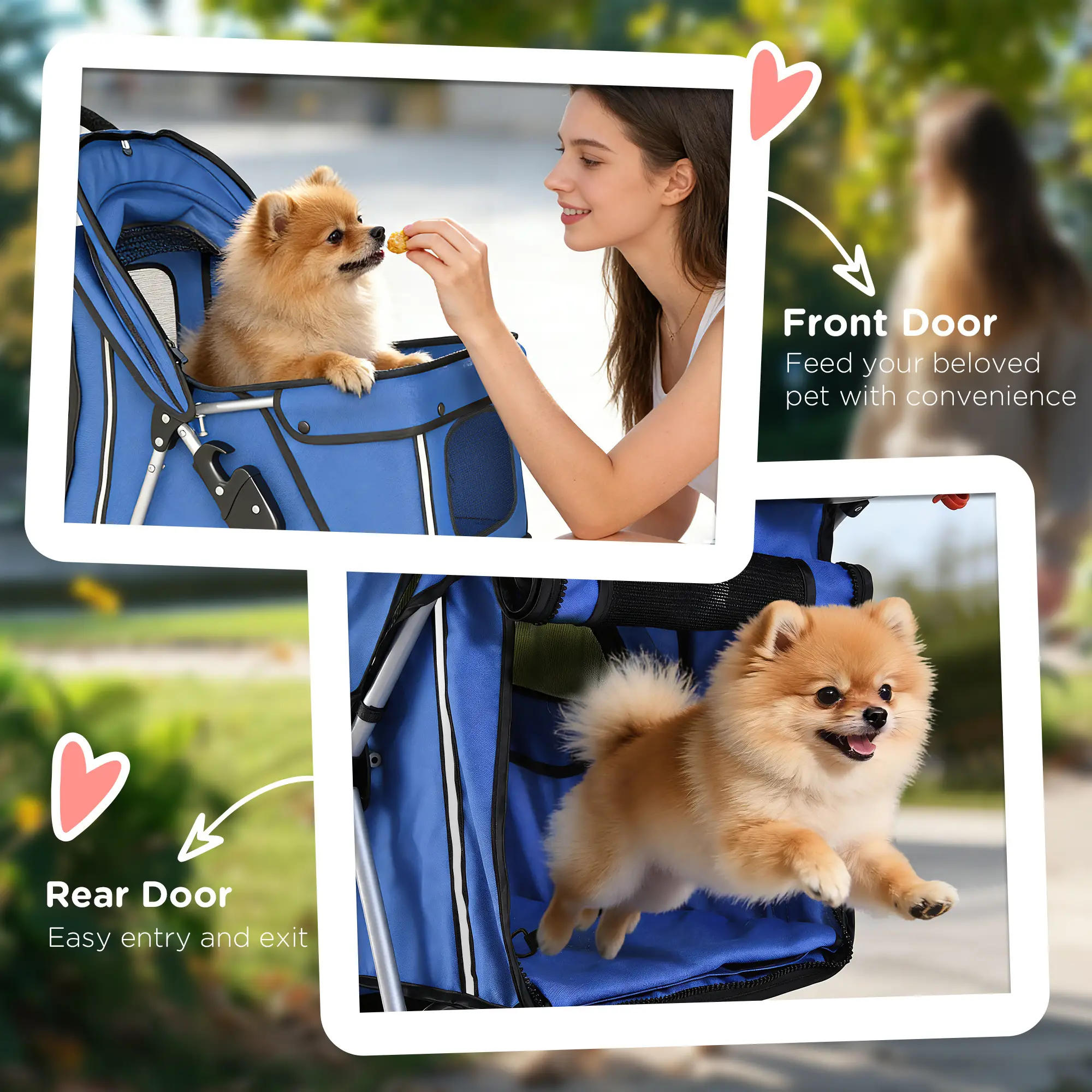 Foldable 3 Wheel Dog Stroller, Storage Basket, Adjustable Canopy, Blue - Image 7
