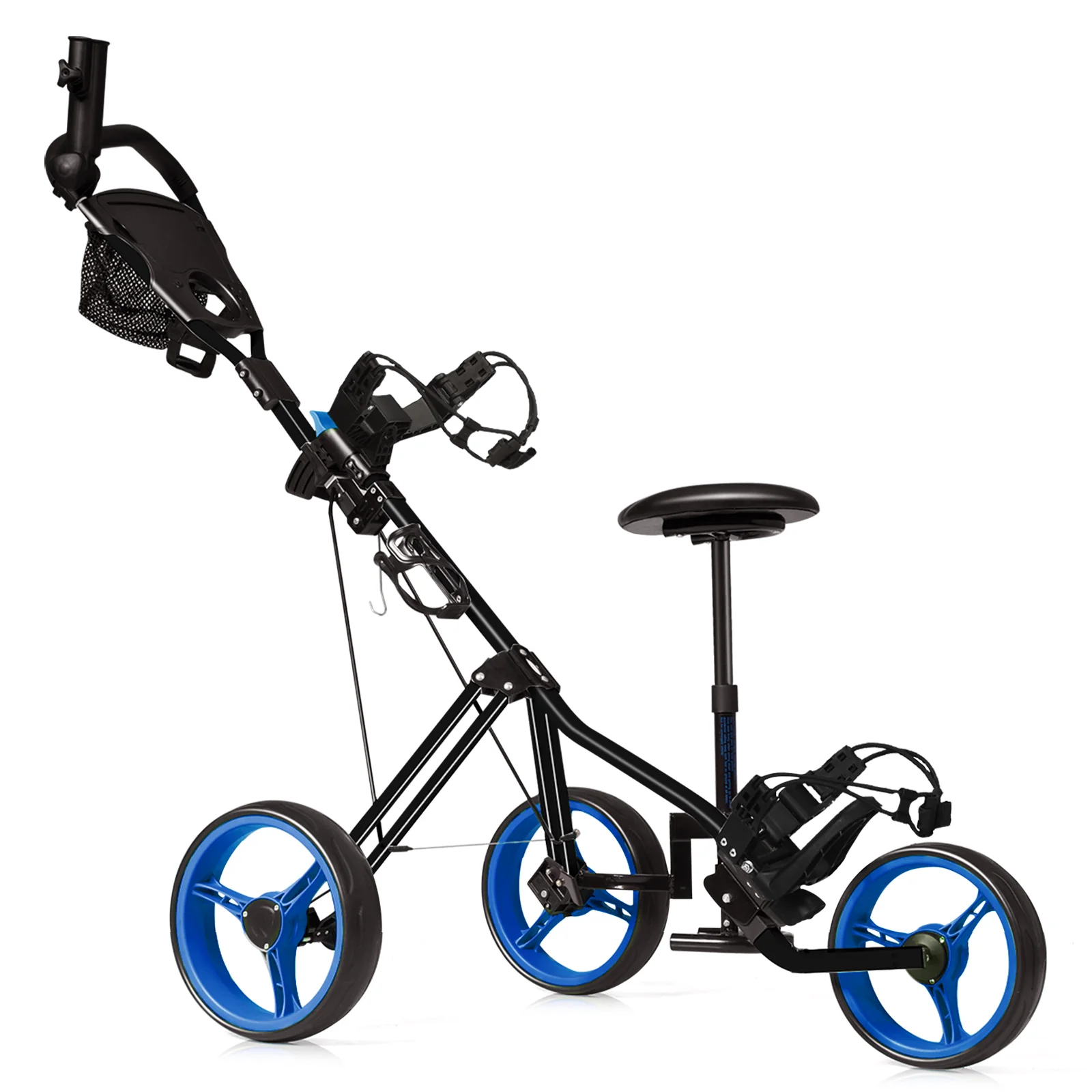 Foldable 3 Wheel Golf Trolley With Scoreboard Bag, Navy - Image 3