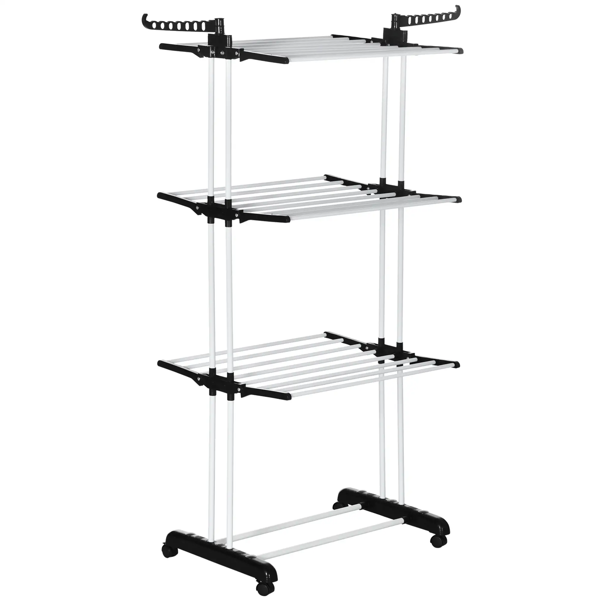 Foldable 4-Tier Steel Clothes Drying Rack, 2 Side Wings, 4 Castors, Black - Image 12