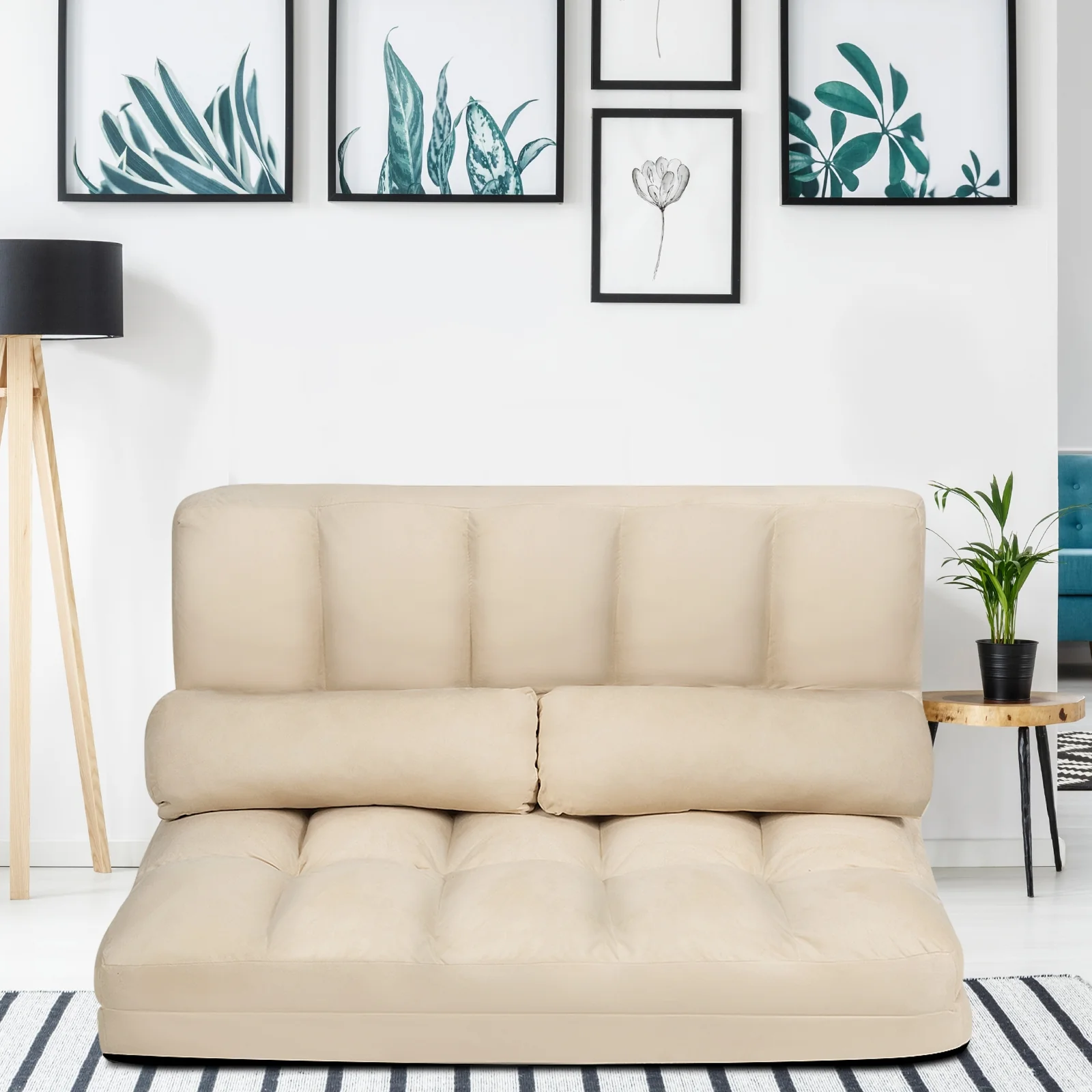Foldable 6-Position Adjustable Lounge Couch, Beige - Image 7