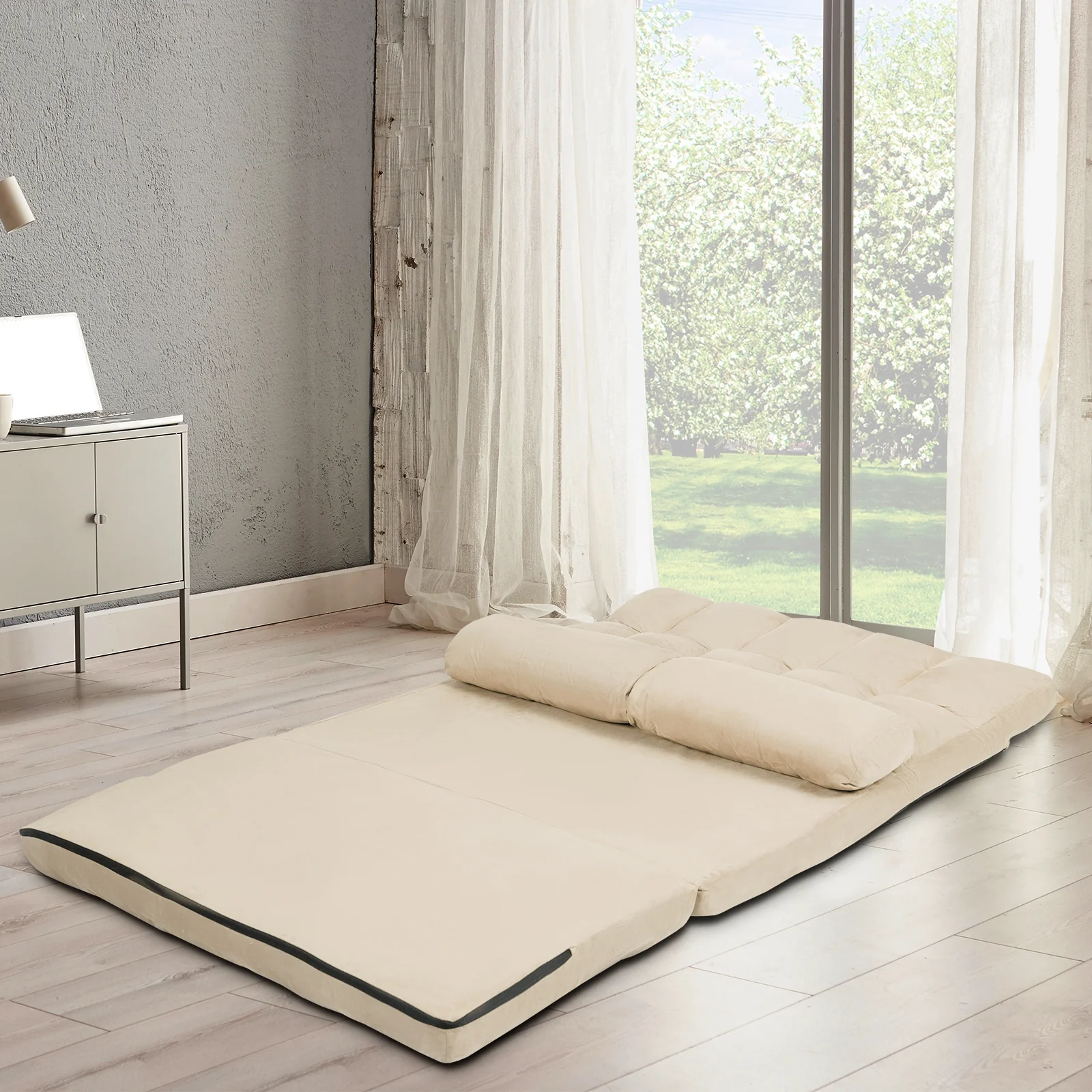 Foldable 6-Position Adjustable Lounge Couch, Beige - Image 8