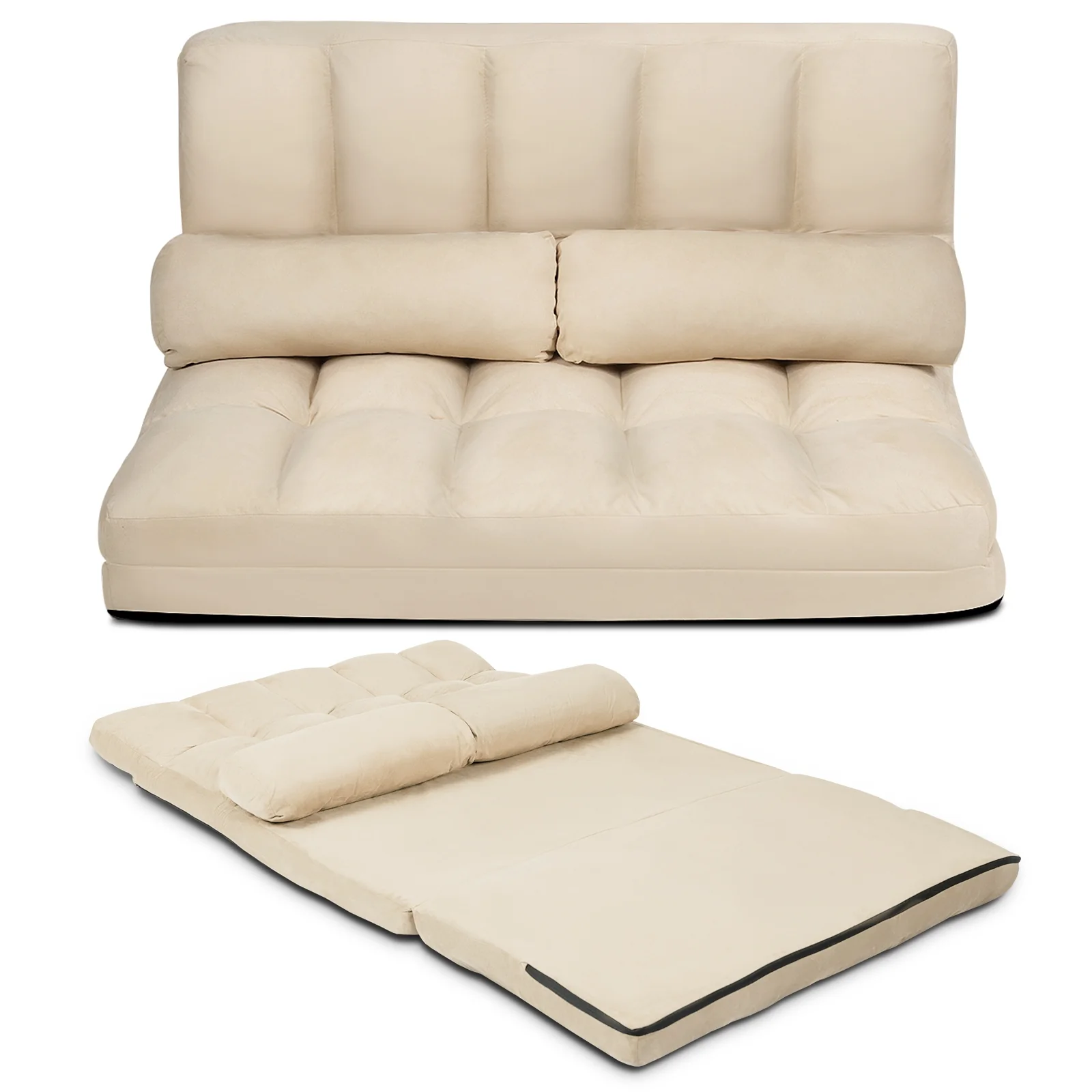 Foldable 6-Position Adjustable Lounge Couch, Beige - Image 9