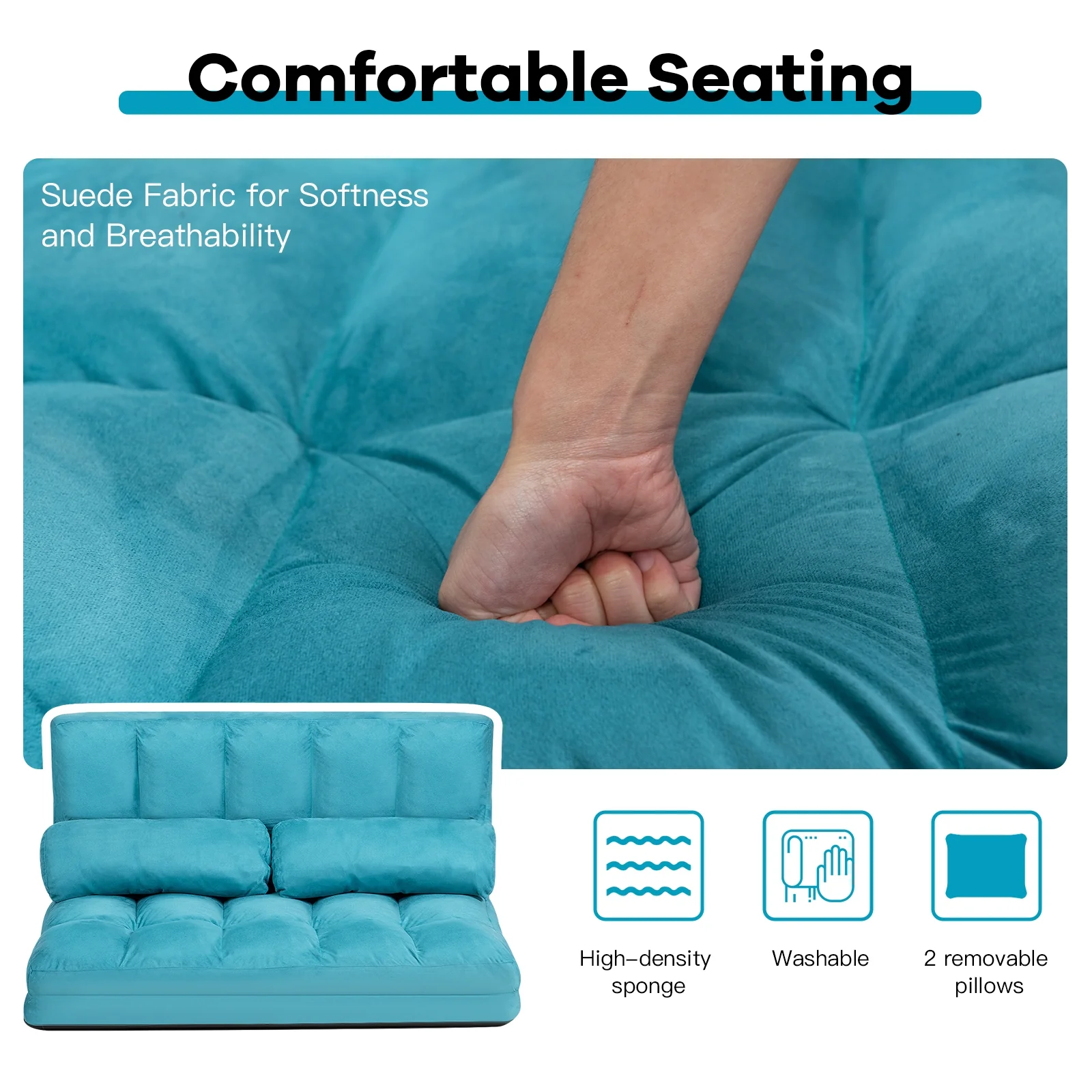 Foldable 6-Position Adjustable Lounge Couch, Blue - Image 10