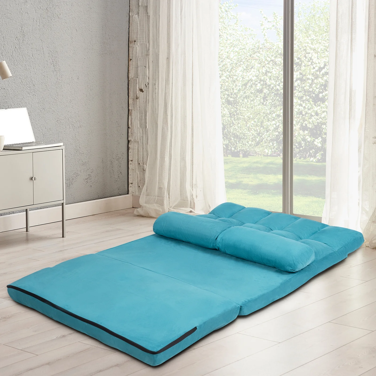 Foldable 6-Position Adjustable Lounge Couch, Blue - Image 3