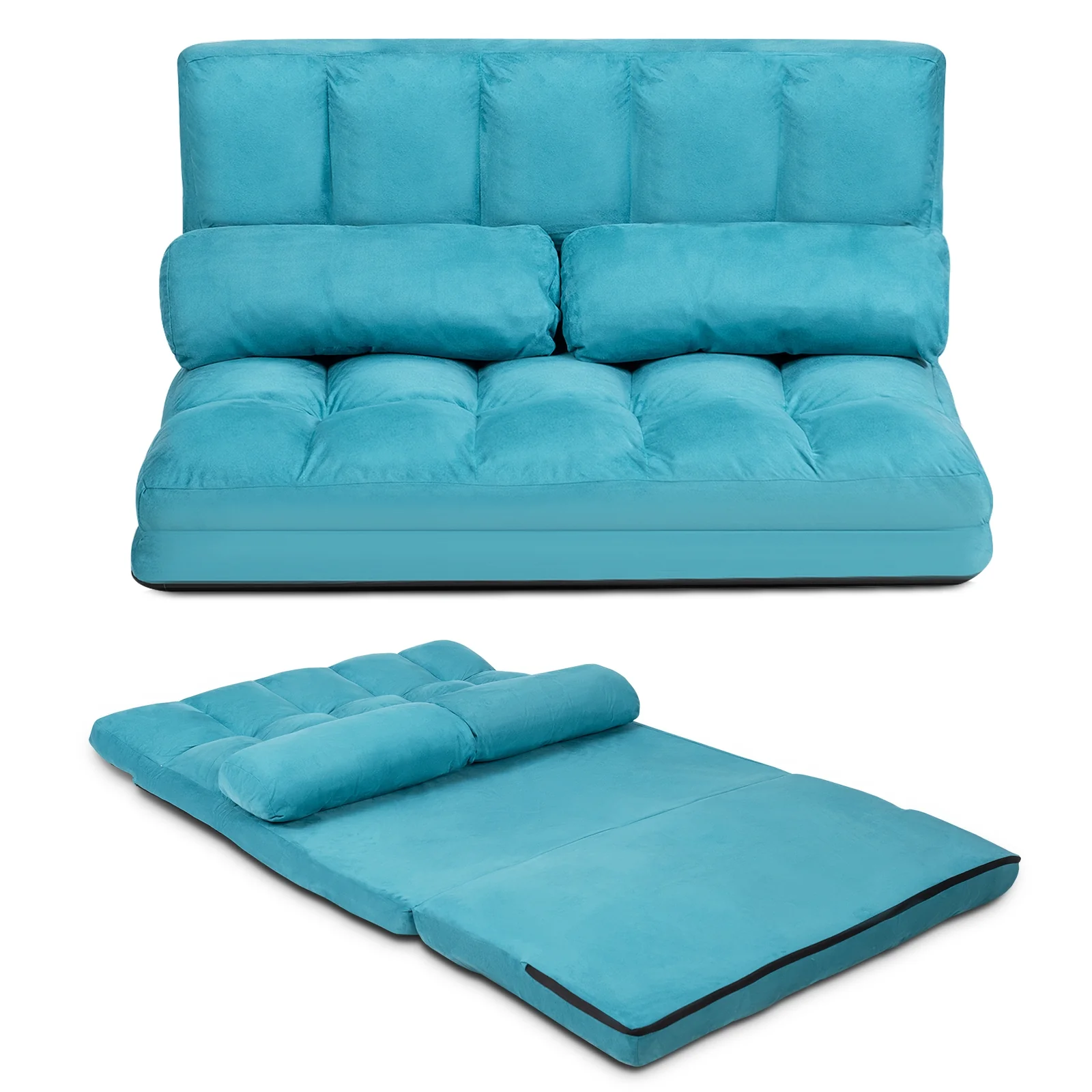 Foldable 6-Position Adjustable Lounge Couch, Blue - Image 5