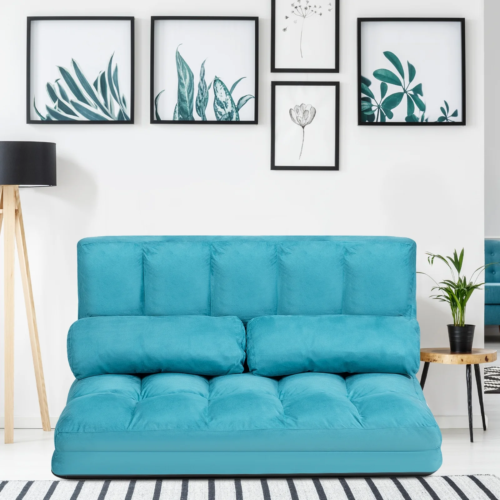 Foldable 6-Position Adjustable Lounge Couch, Blue - Image 7