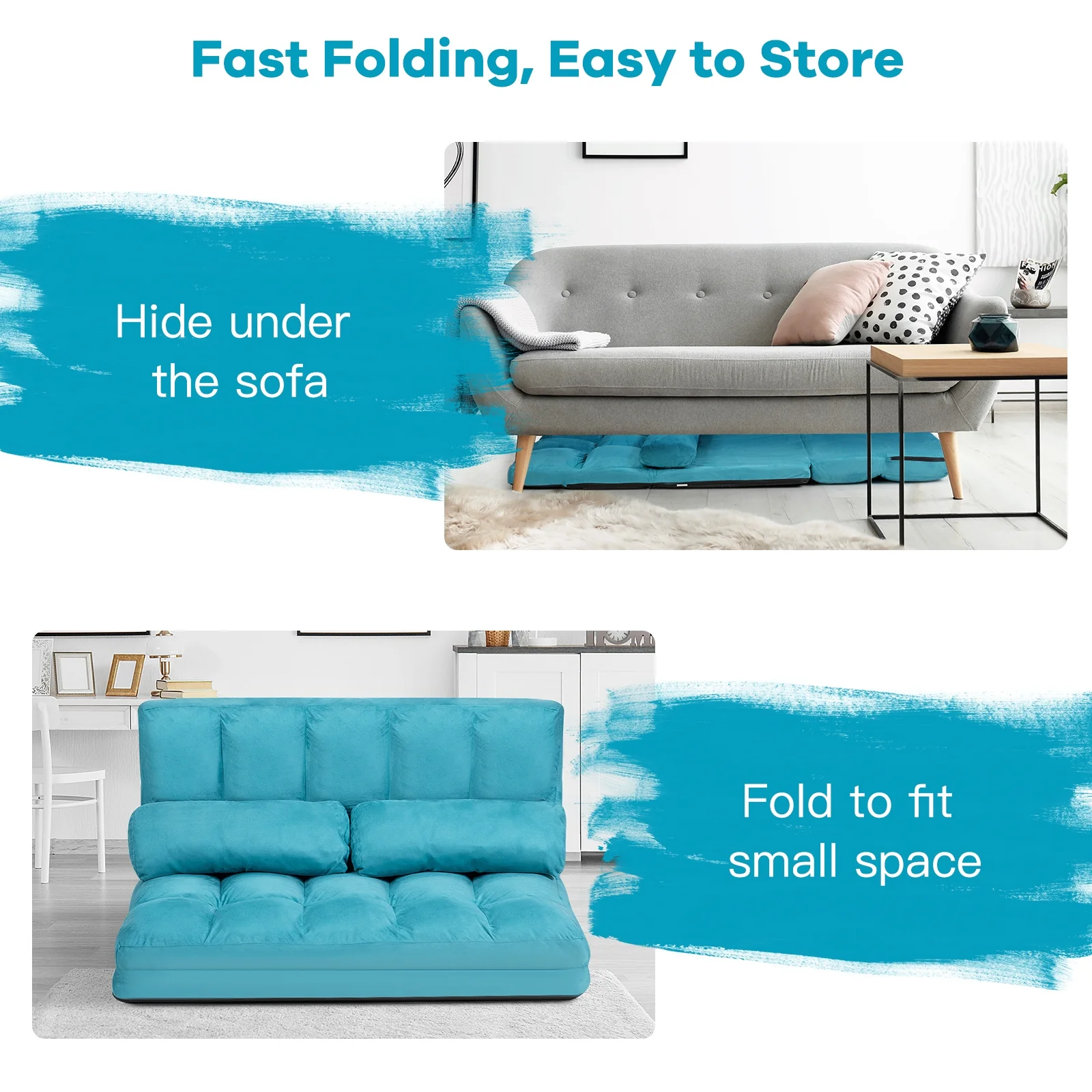 Foldable 6-Position Adjustable Lounge Couch, Blue - Image 8