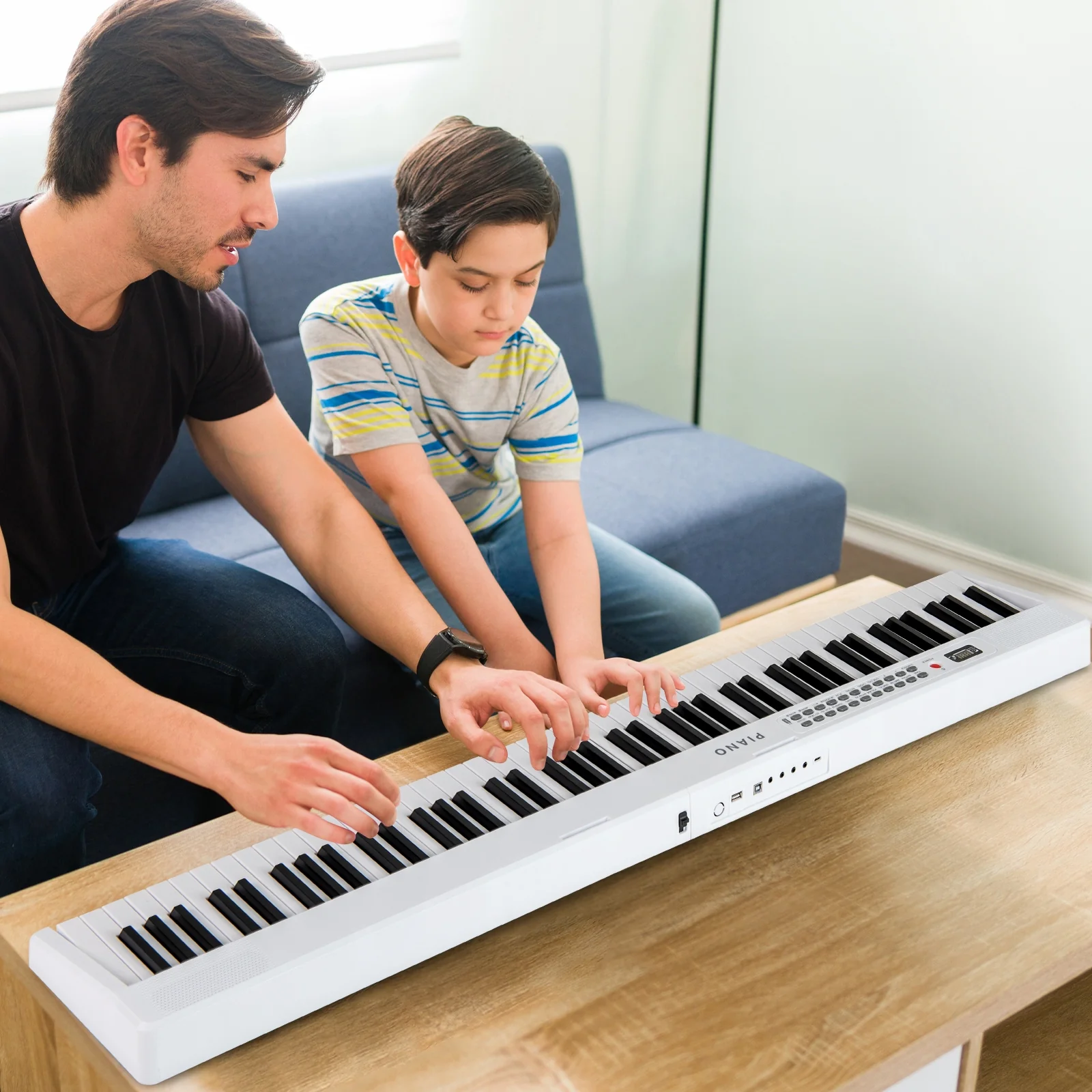 Foldable 88 Key Electric Keyboard Piano, Wireless MIDI, Dual Speakers, White - Image 2