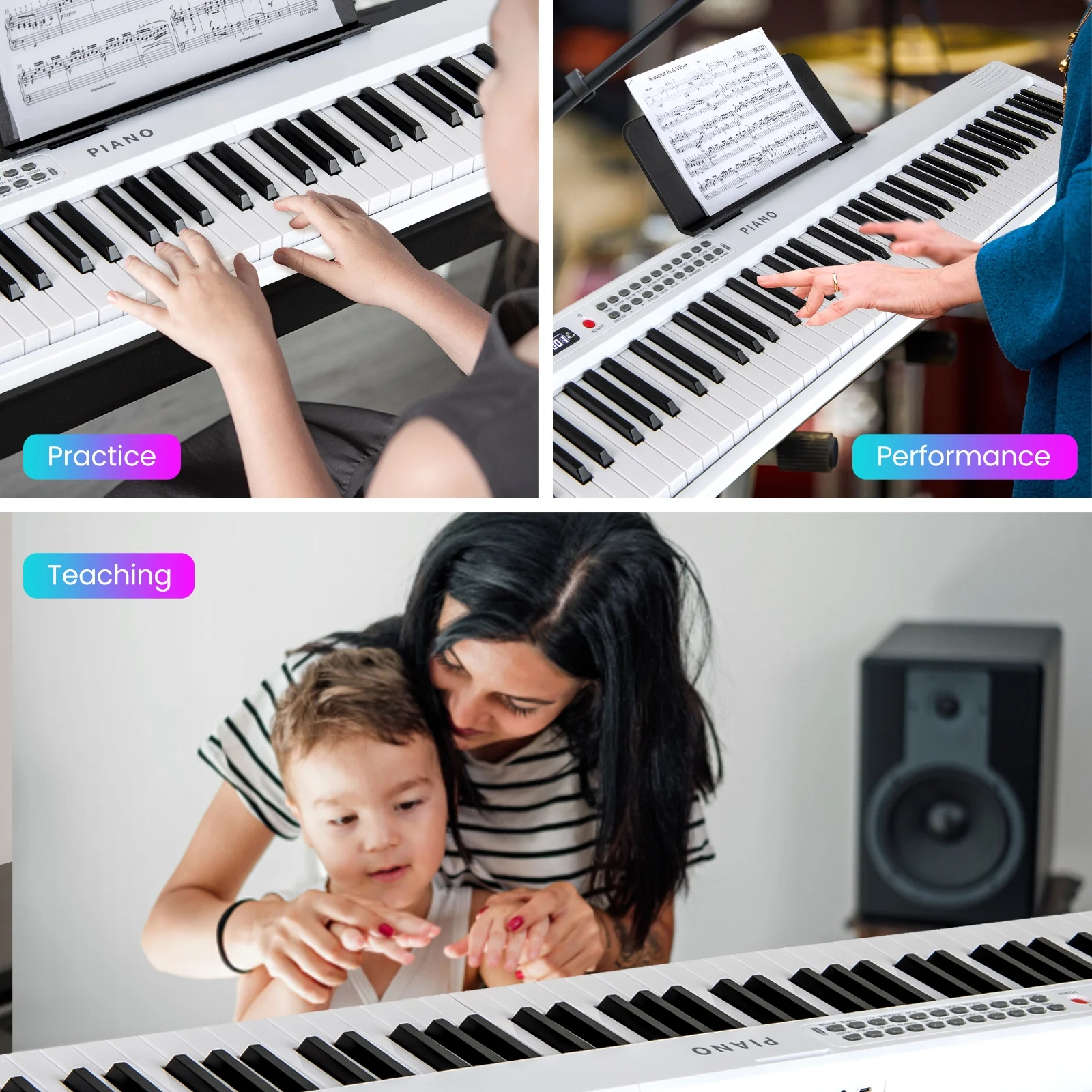 Foldable 88 Key Electric Keyboard Piano, Wireless MIDI, Dual Speakers, White - Image 6