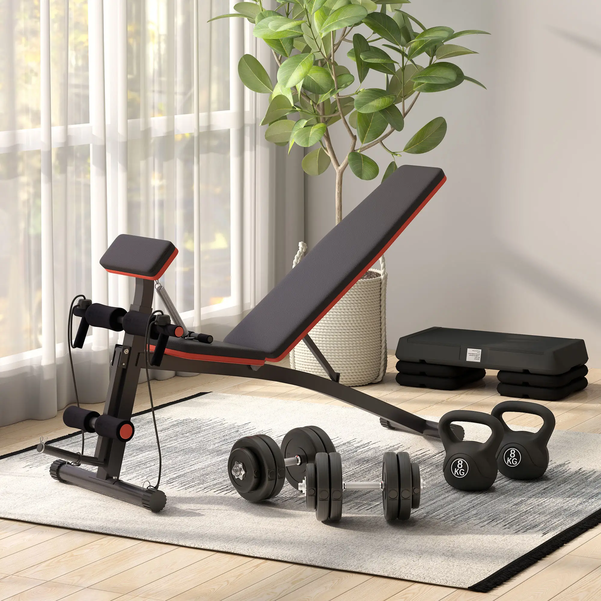 Foldable Adjustable Dumbbell Press Bench, Weight Training Gym Chair, Black & Red - Image 10
