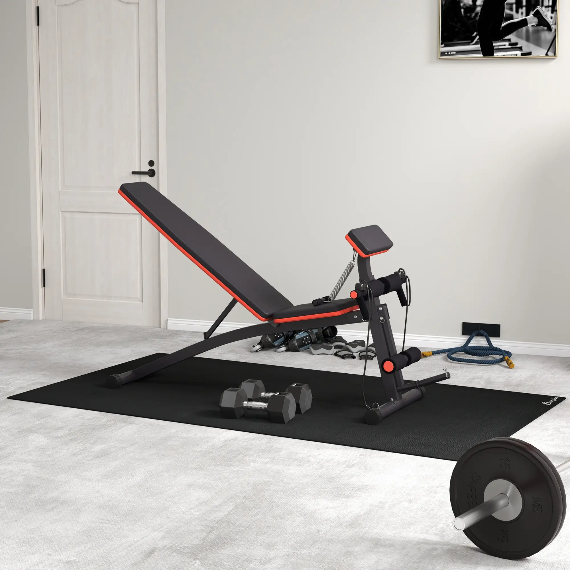 Foldable Adjustable Dumbbell Press Bench, Weight Training Gym Chair, Black & Red - Image 2
