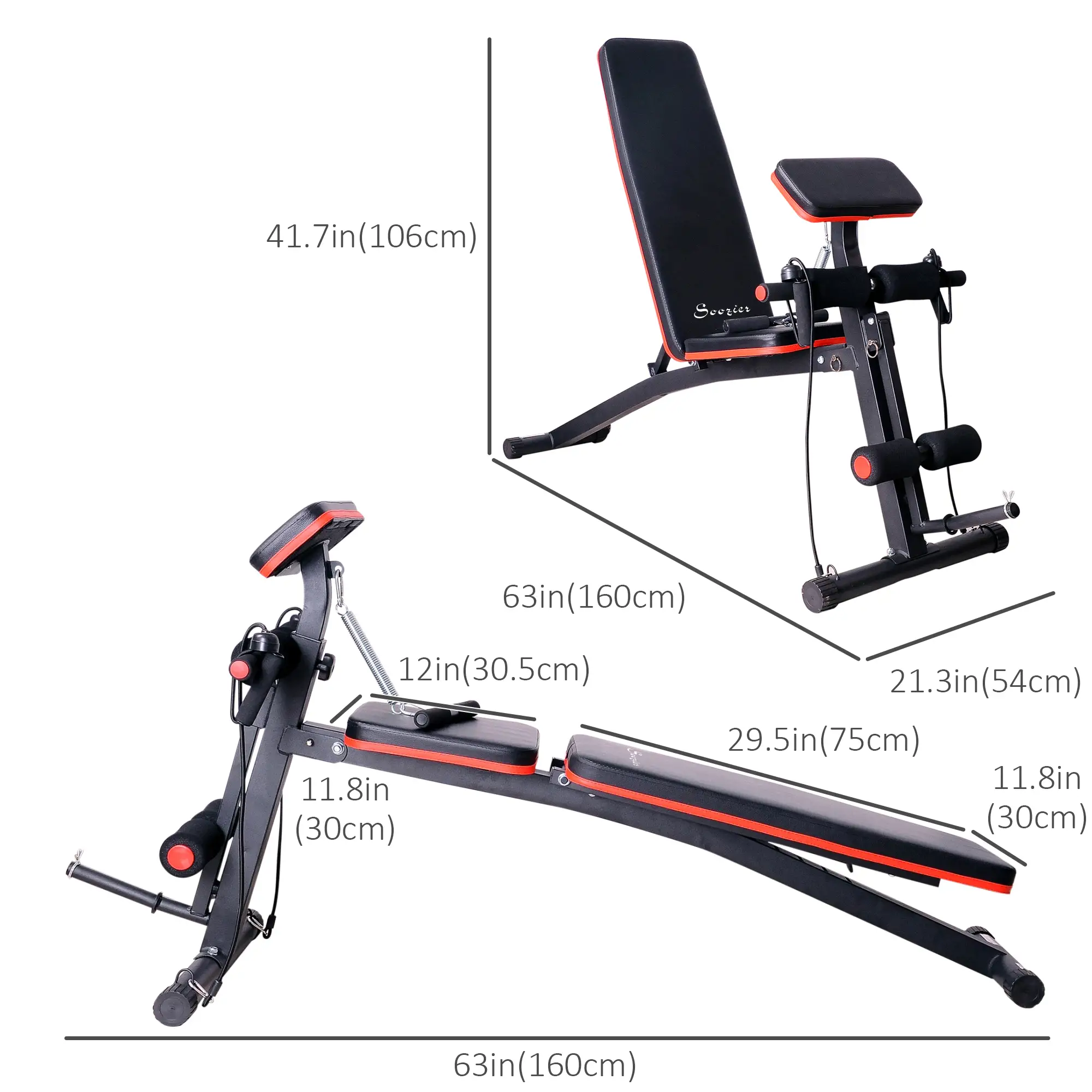 Foldable Adjustable Dumbbell Press Bench, Weight Training Gym Chair, Black & Red - Image 3