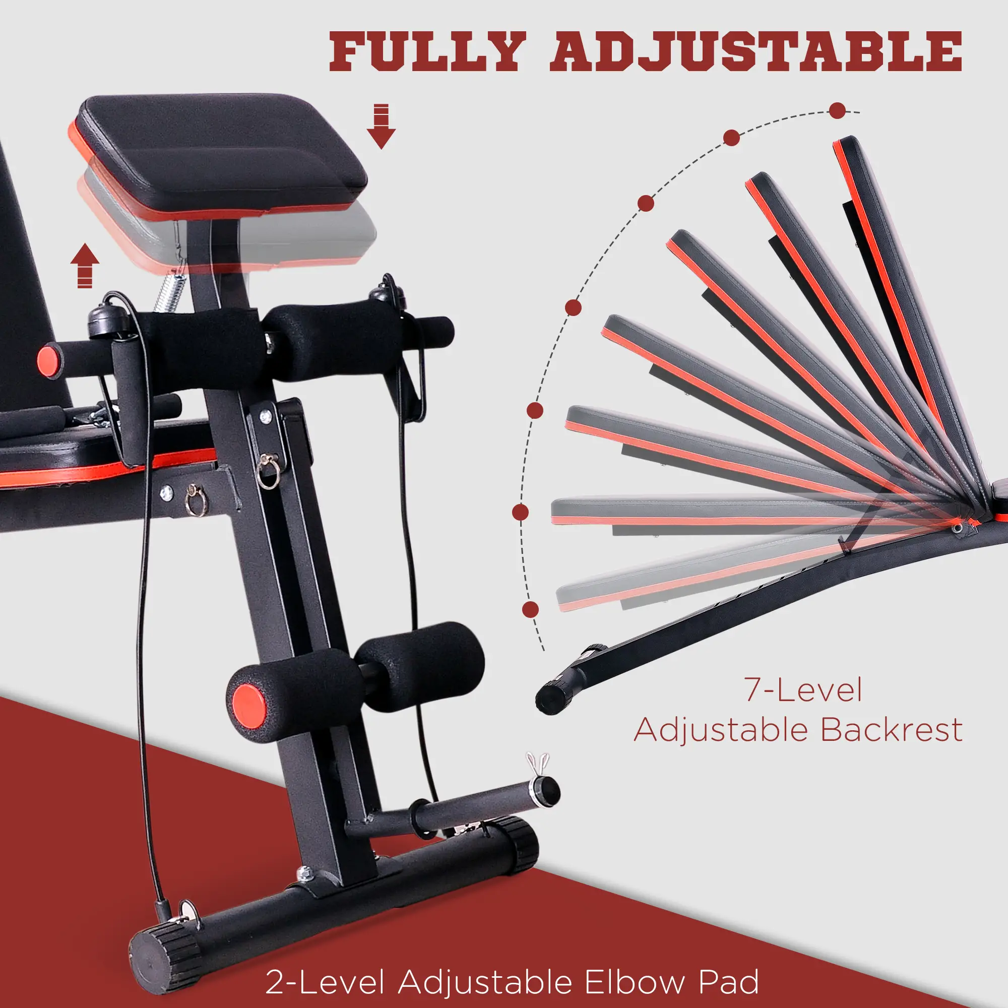 Foldable Adjustable Dumbbell Press Bench, Weight Training Gym Chair, Black & Red - Image 4