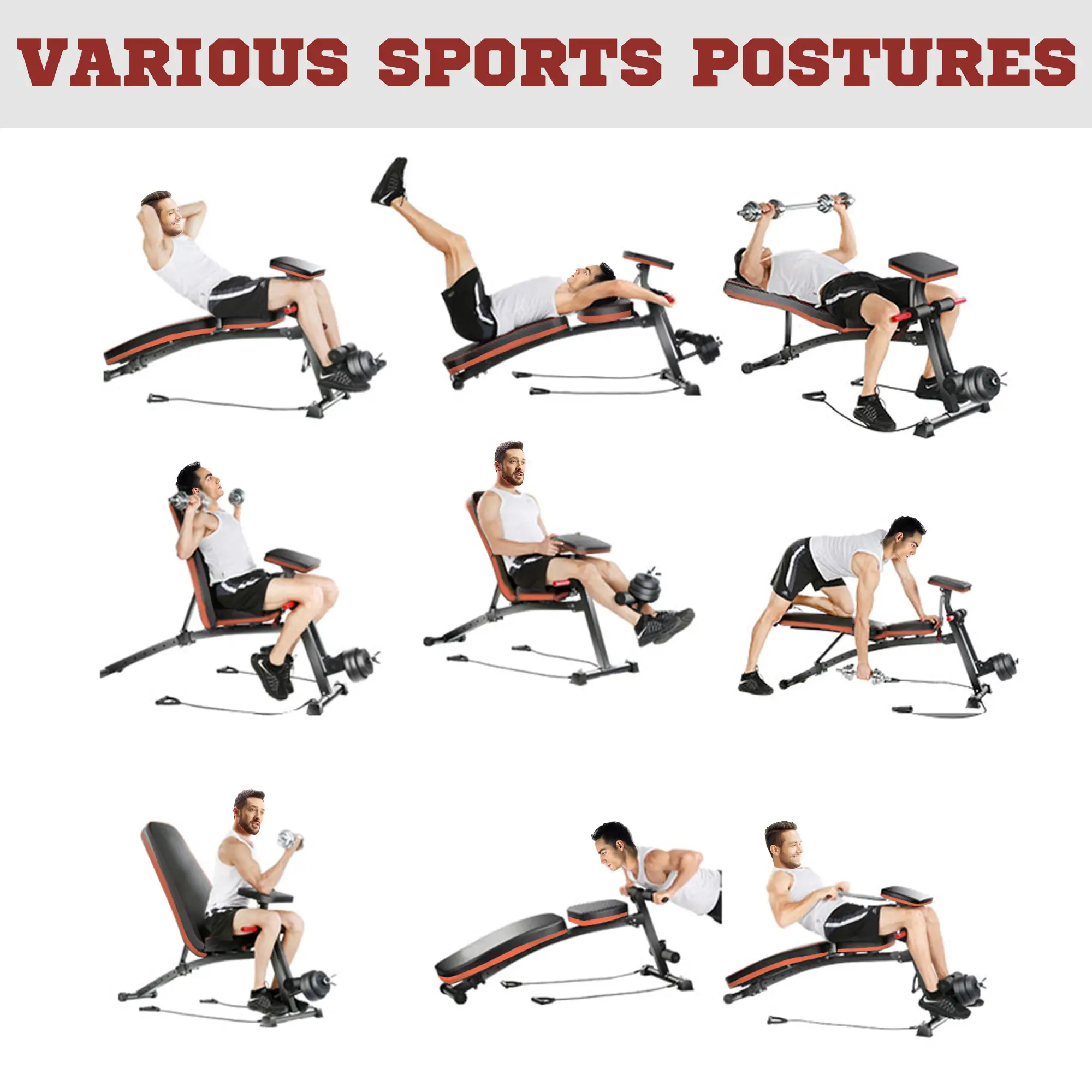 Foldable Adjustable Dumbbell Press Bench, Weight Training Gym Chair, Black & Red - Image 6