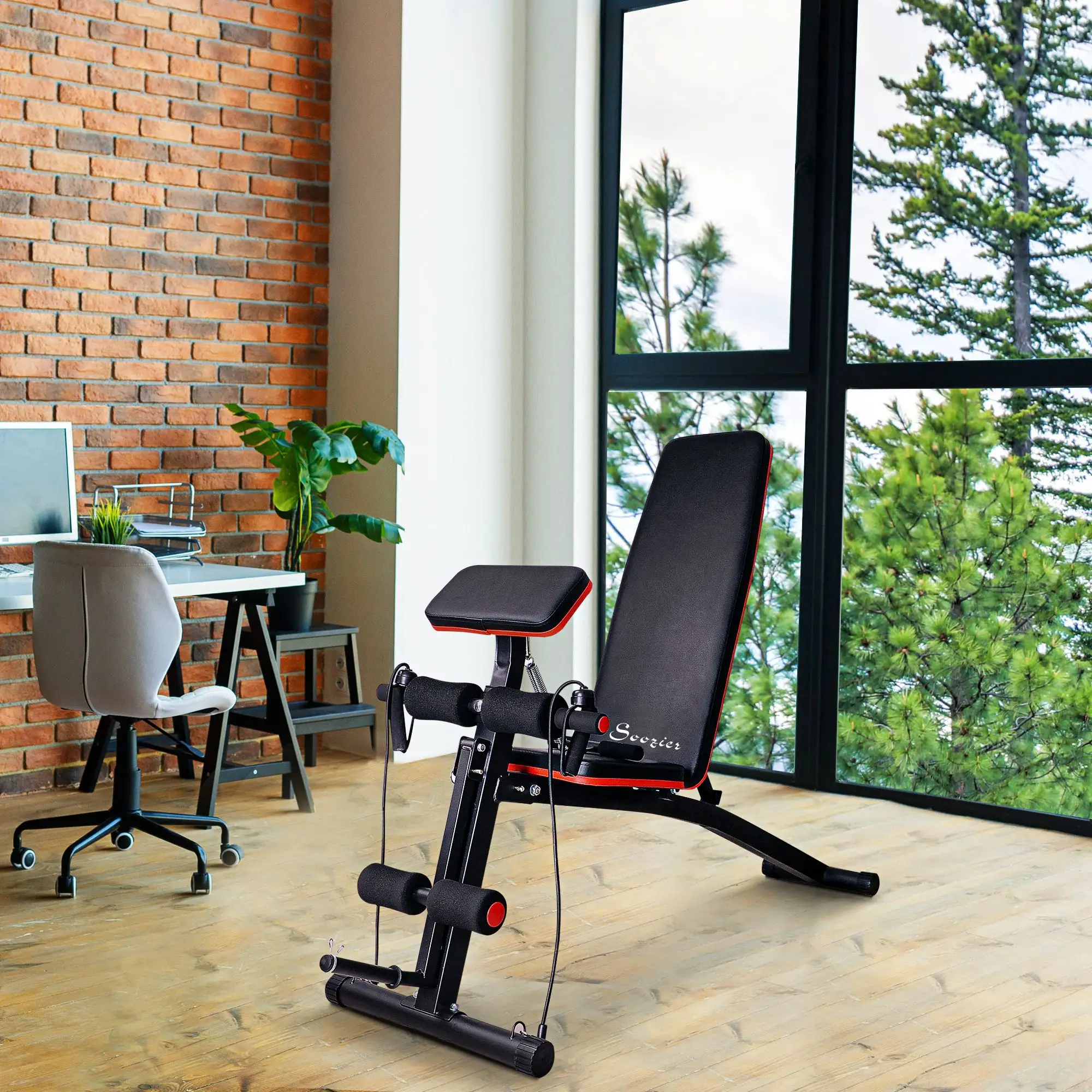 Foldable Adjustable Dumbbell Press Bench, Weight Training Gym Chair, Black & Red - Image 8