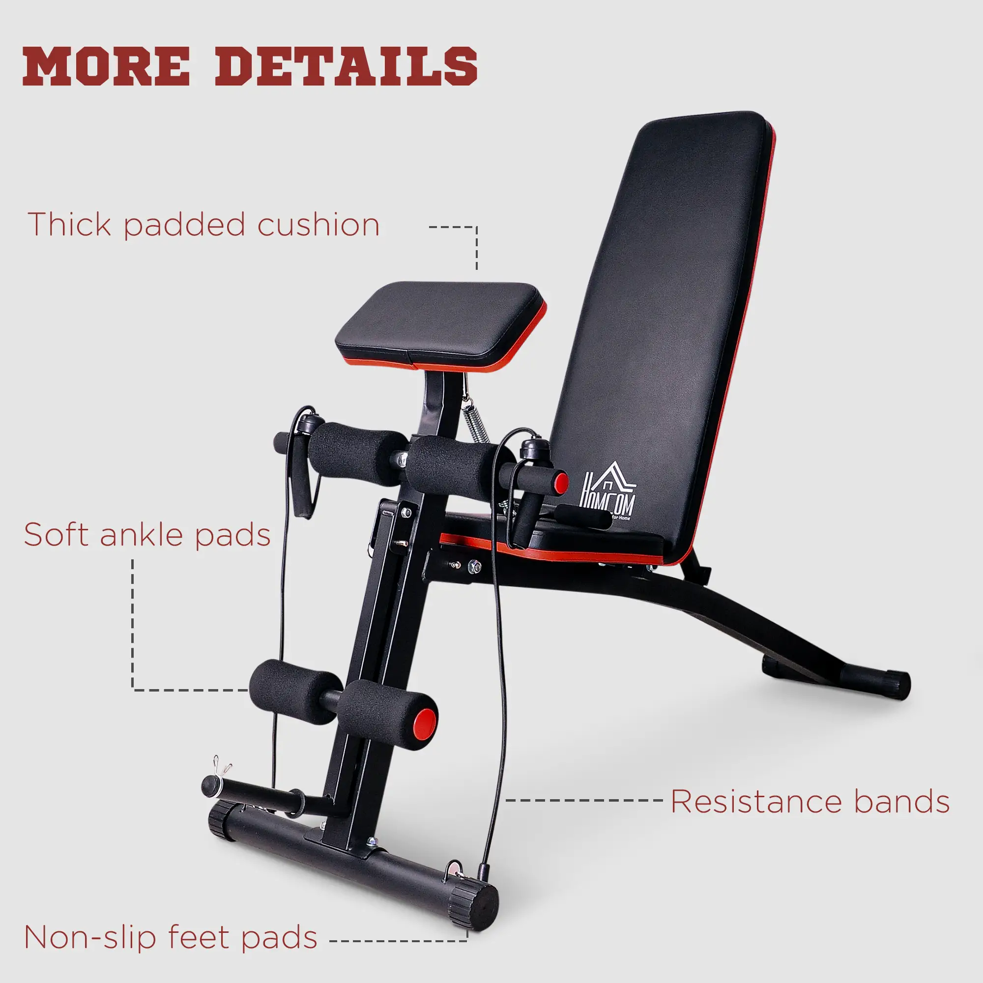 Foldable Adjustable Dumbbell Press Bench, Weight Training Gym Chair, Black & Red - Image 9
