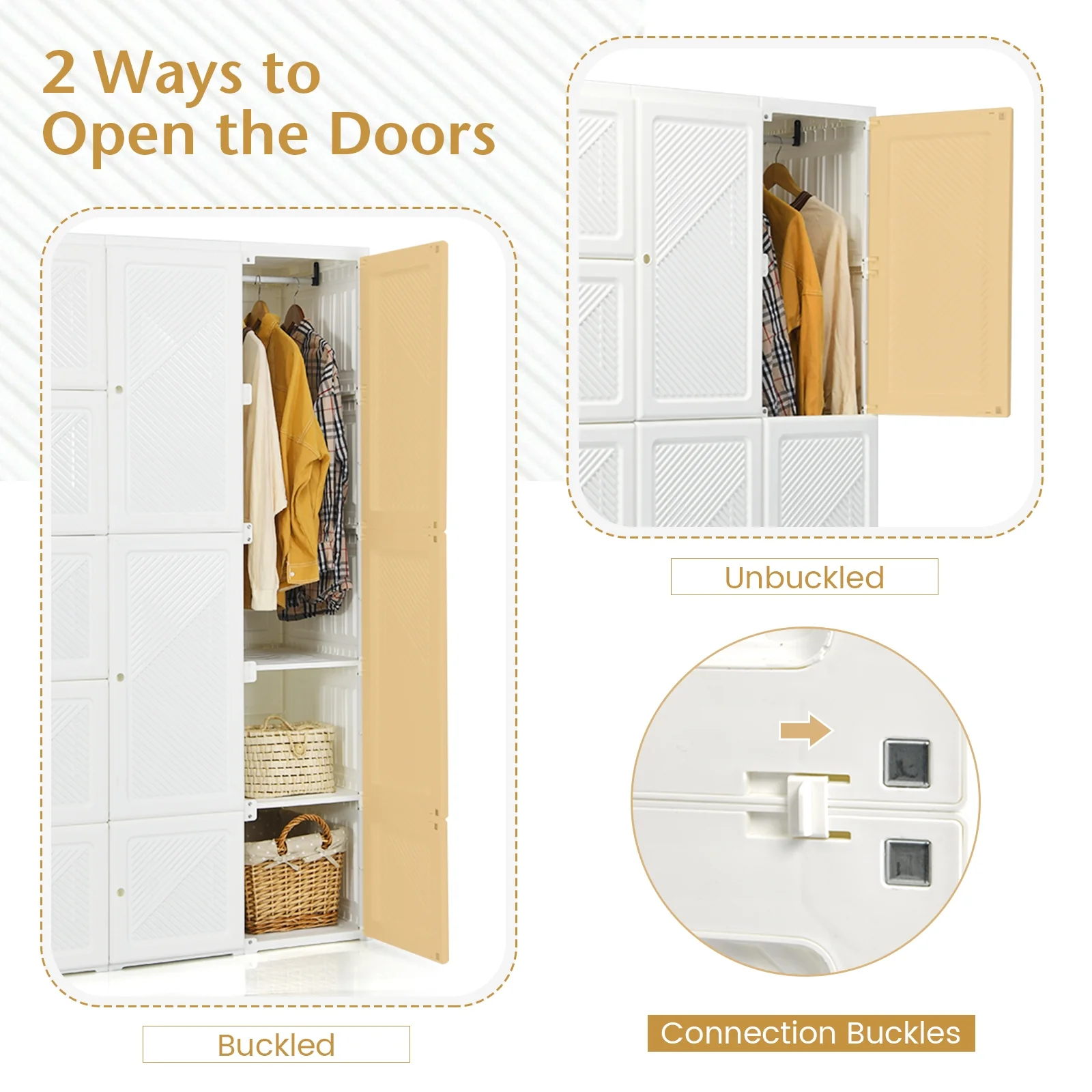 Foldable Armoire Wardrobe Closet, 10 Cubes, White - Image 10