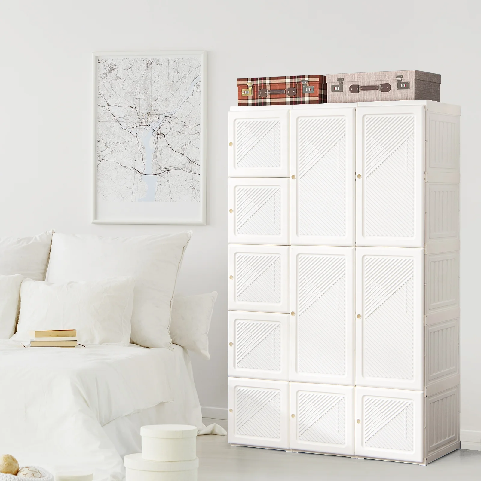 Foldable Armoire Wardrobe Closet, 10 Cubes, White - Image 2