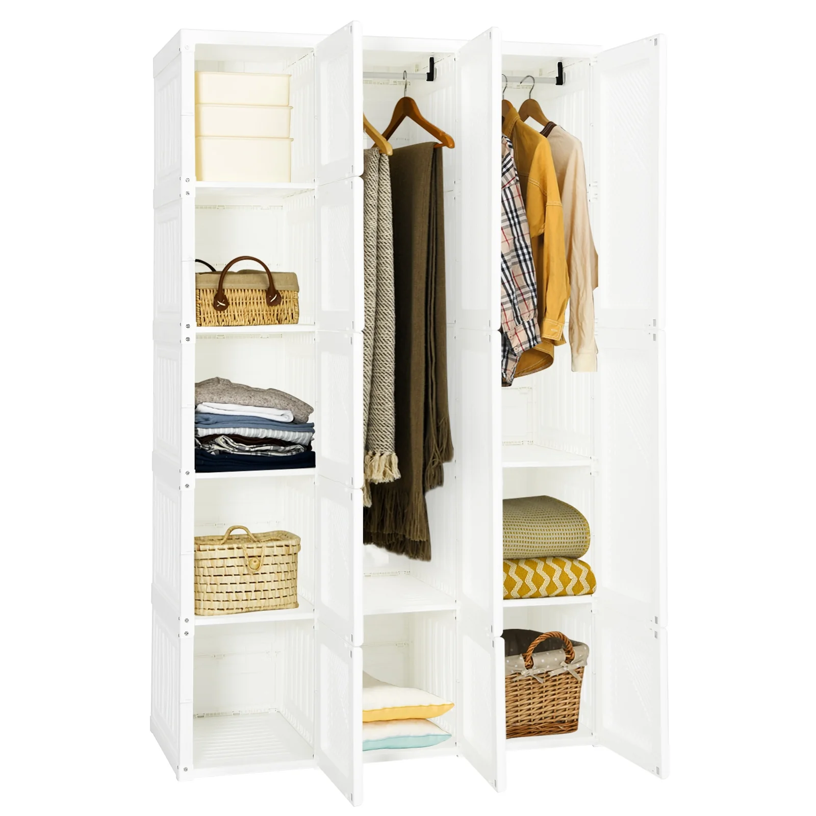 Foldable Armoire Wardrobe Closet, 10 Cubes, White - Image 4