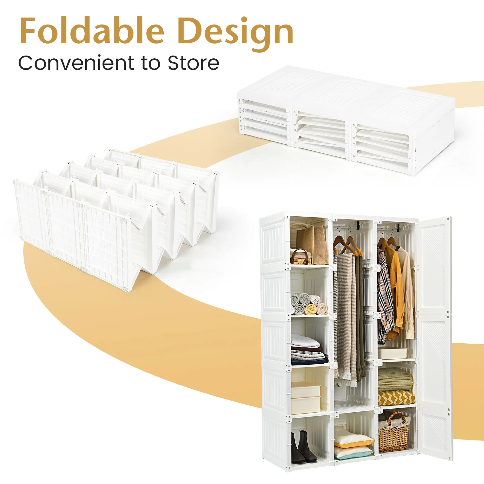 Foldable Armoire Wardrobe Closet, 10 Cubes, White - Image 9