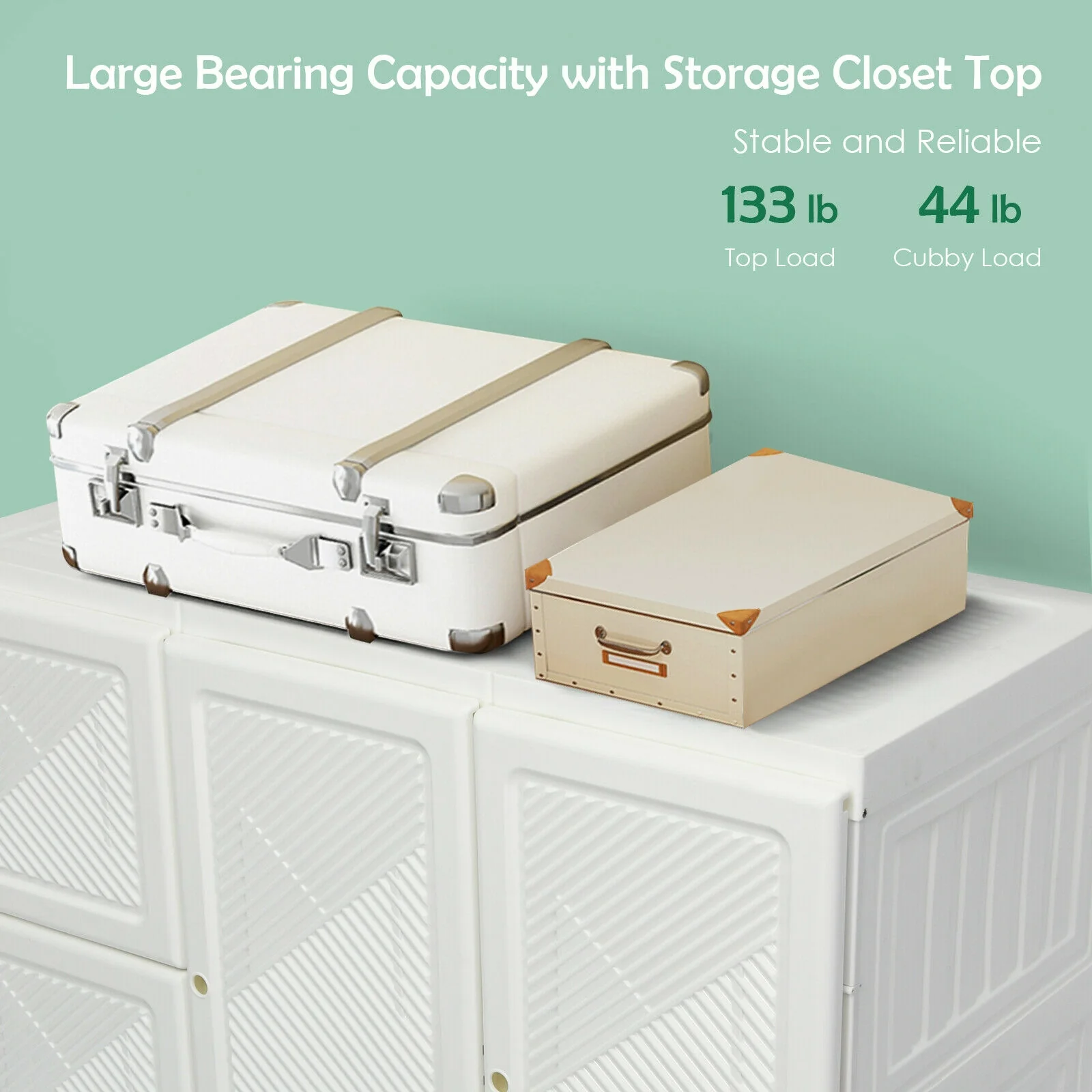 Foldable Armoire Wardrobe Closet, 12 Cubby Storage, White - Image 8