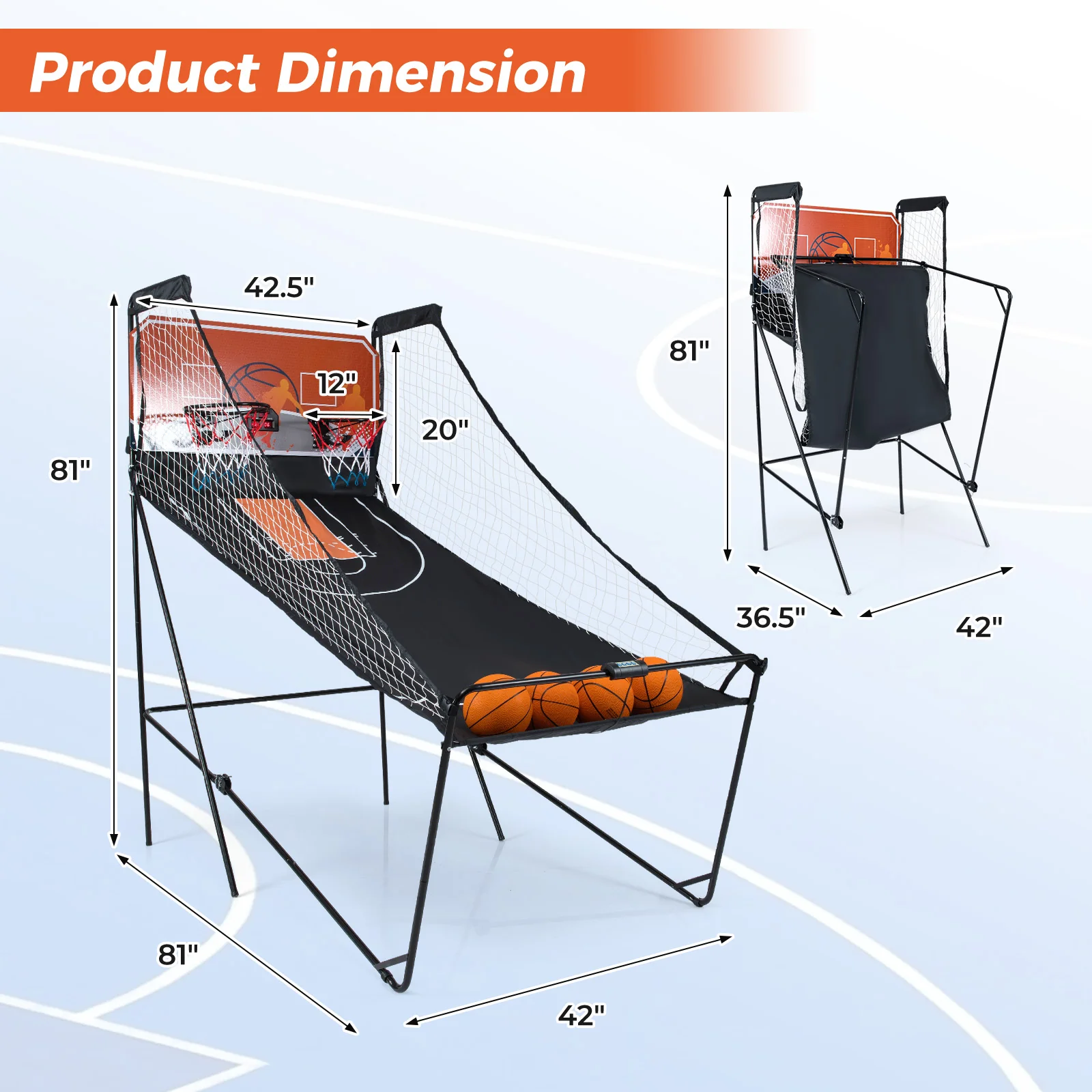 Foldable Basketball Arcade Game Kids Basketball Hoop Machine with 8 Exciting Playing Modes - Image 6