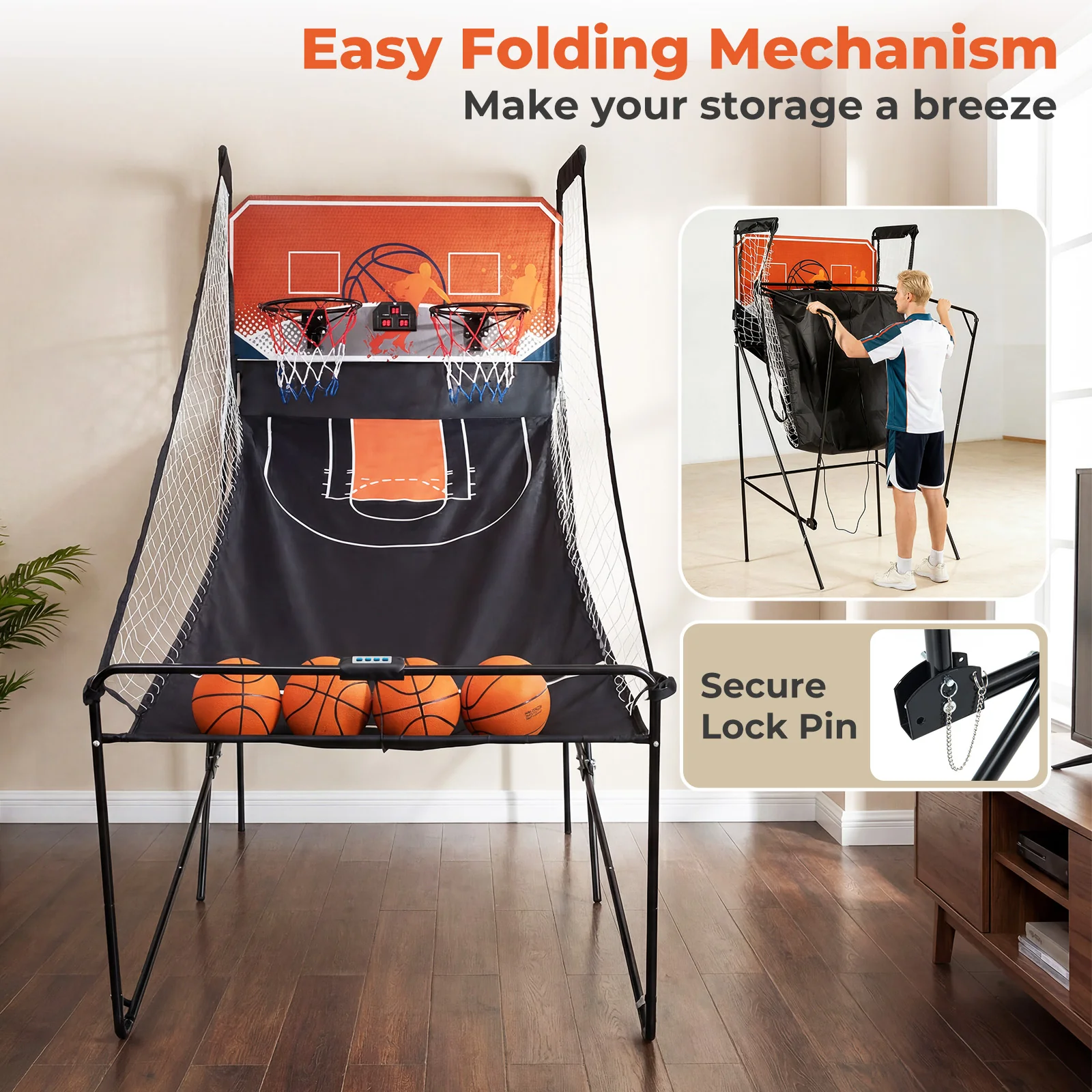 Foldable Basketball Arcade Game Kids Basketball Hoop Machine with 8 Exciting Playing Modes - Image 7