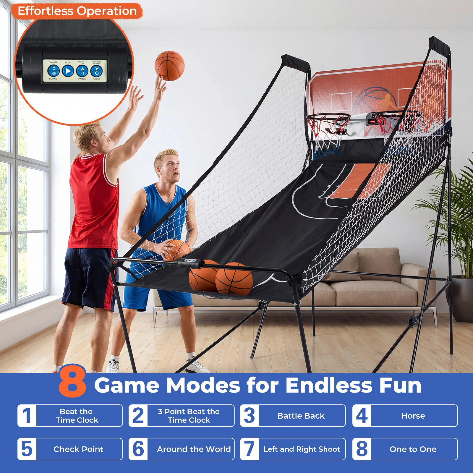 Foldable Basketball Arcade Game Kids Basketball Hoop Machine with 8 Exciting Playing Modes - Image 8
