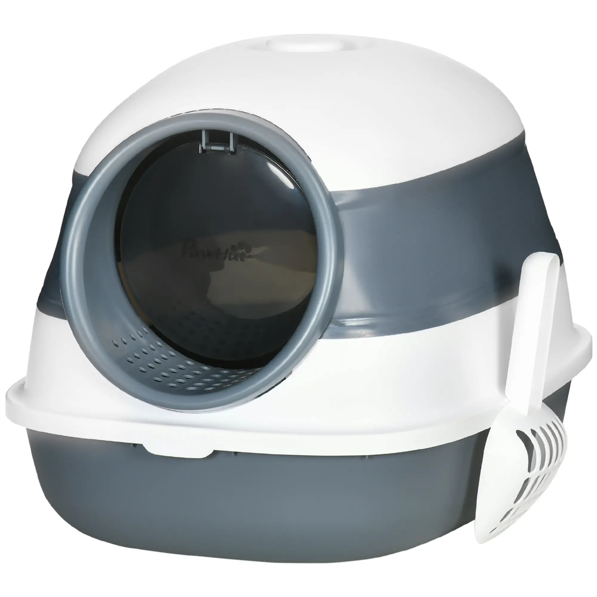 Foldable Cat Litter Box with Lid, Covered, White and Grey - Image 11