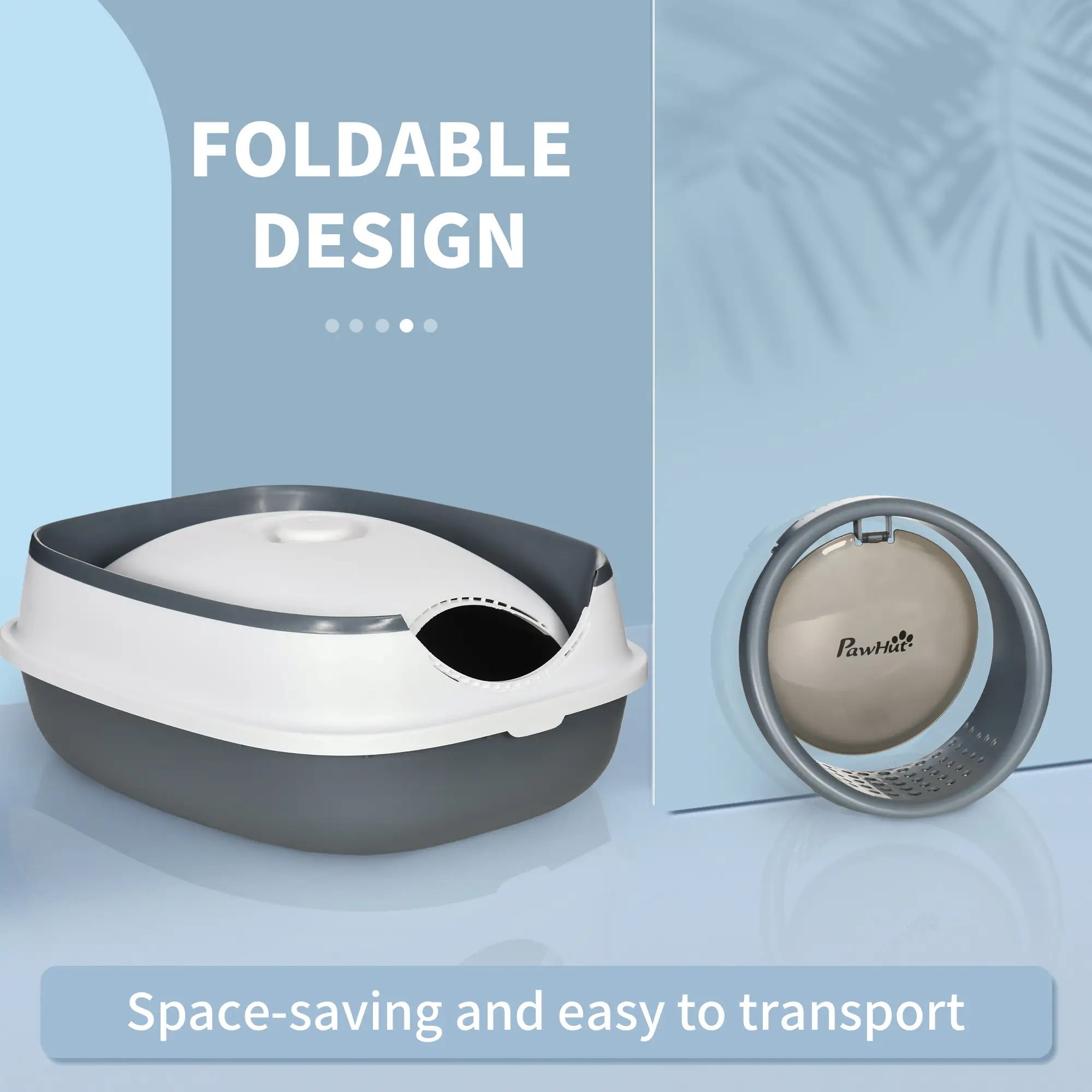 Foldable Cat Litter Box with Lid, Covered, White and Grey - Image 7