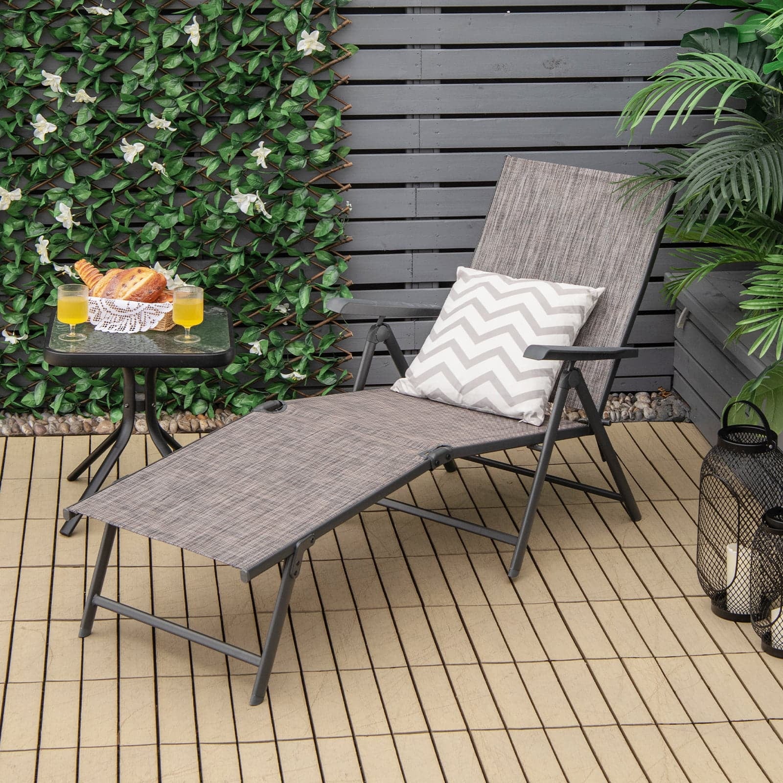 Foldable Chaise Lounge Chair, 2-Position Footrest, Gray - Image 2