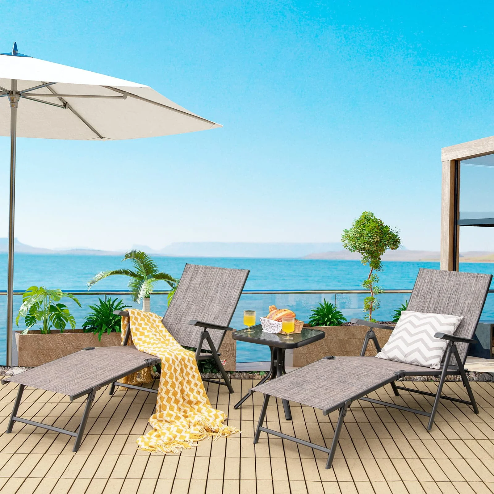 Foldable Chaise Lounge Chair, 2-Position Footrest, Gray - Image 3