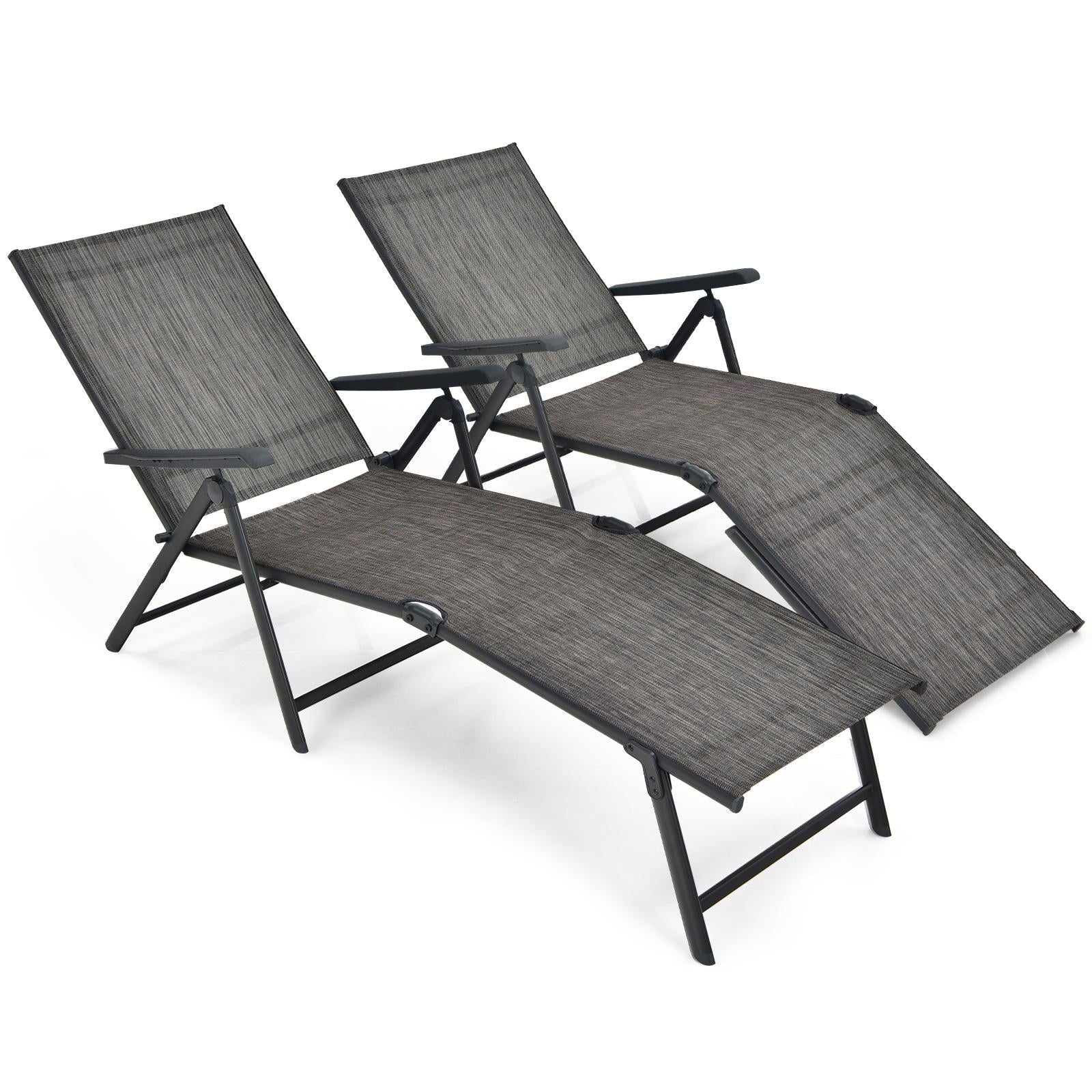 Foldable Chaise Lounge Chair, 2-Position Footrest, Gray - Image 4