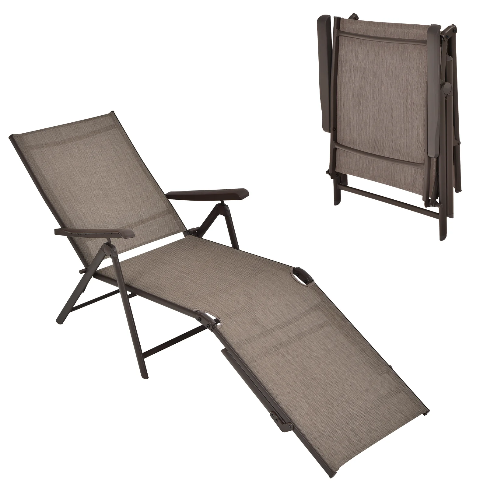 Foldable Chaise Lounge Chair With Backrest And Footrest, Brown - Image 8