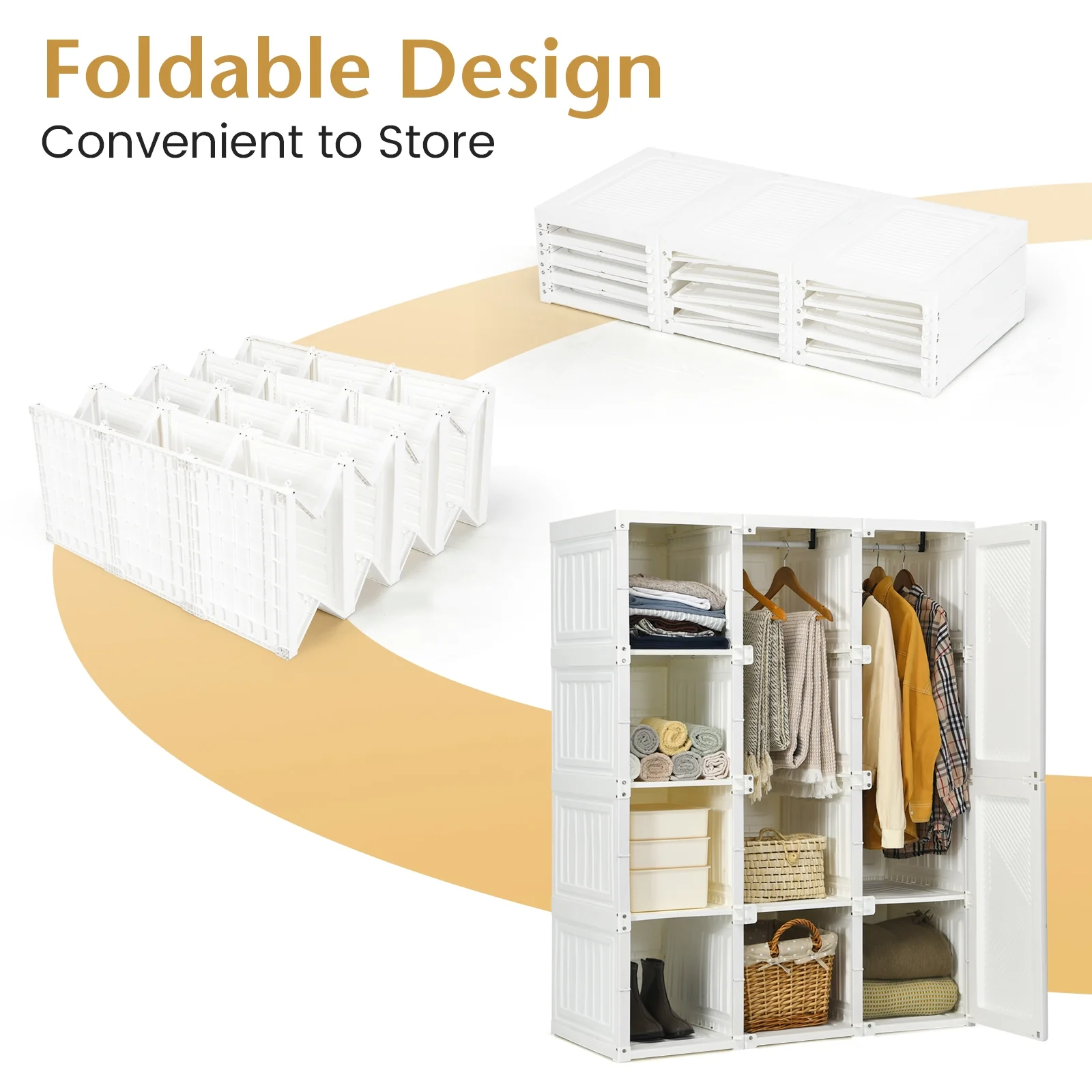 Foldable Closet Organizer, 8 Cubby Storage, White - Image 10
