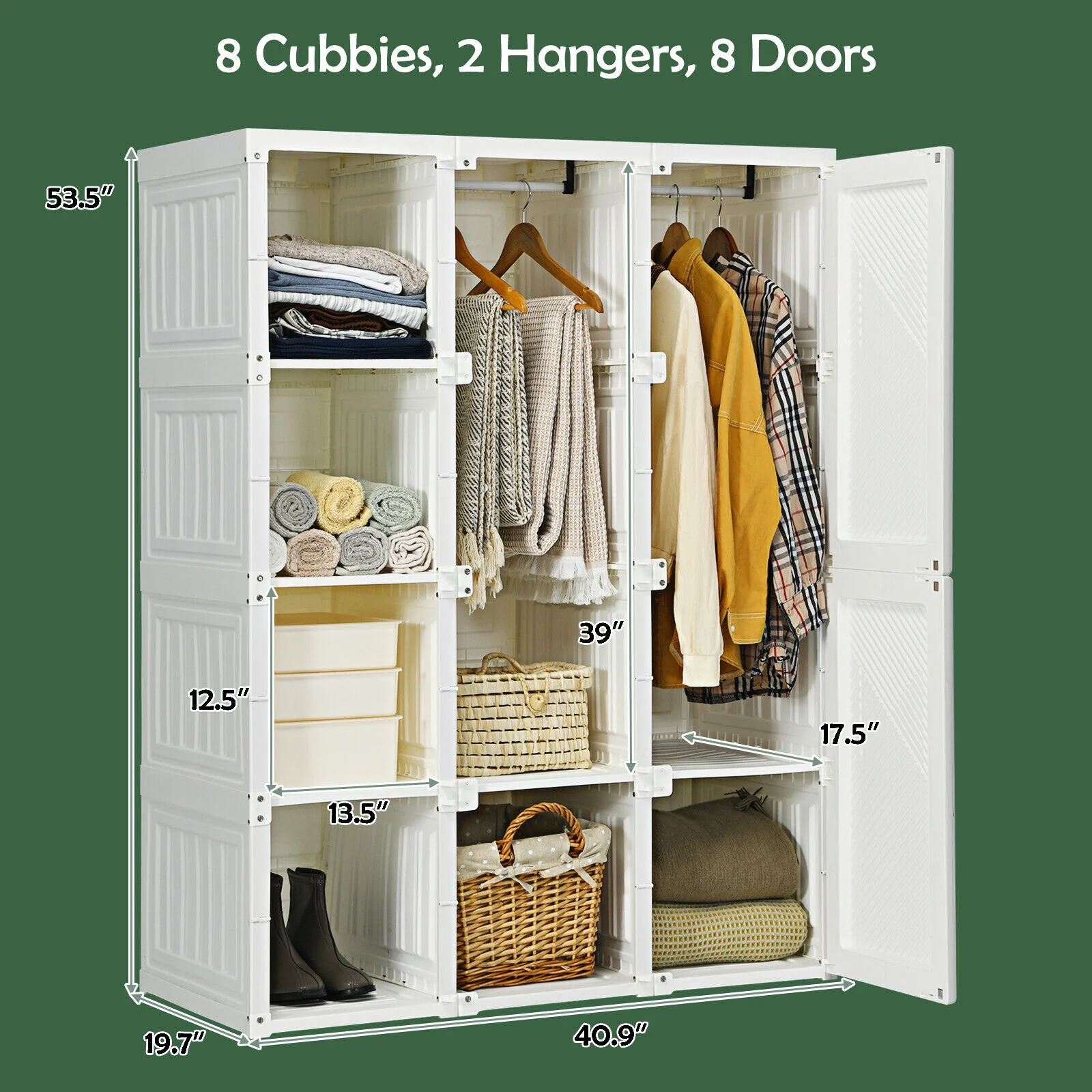 Foldable Closet Organizer, 8 Cubby Storage, White - Image 5