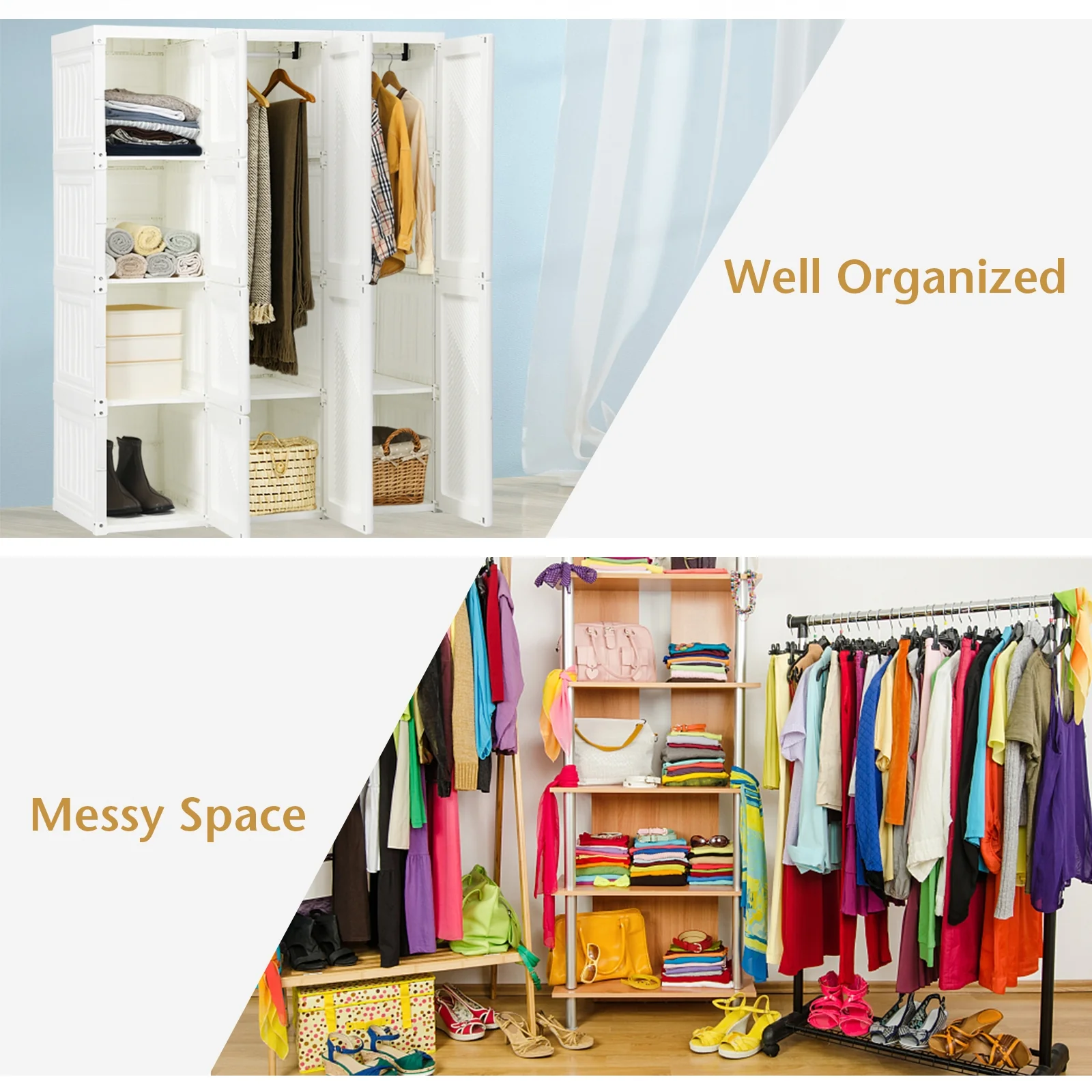 Foldable Closet Organizer, 8 Cubby Storage, White - Image 8