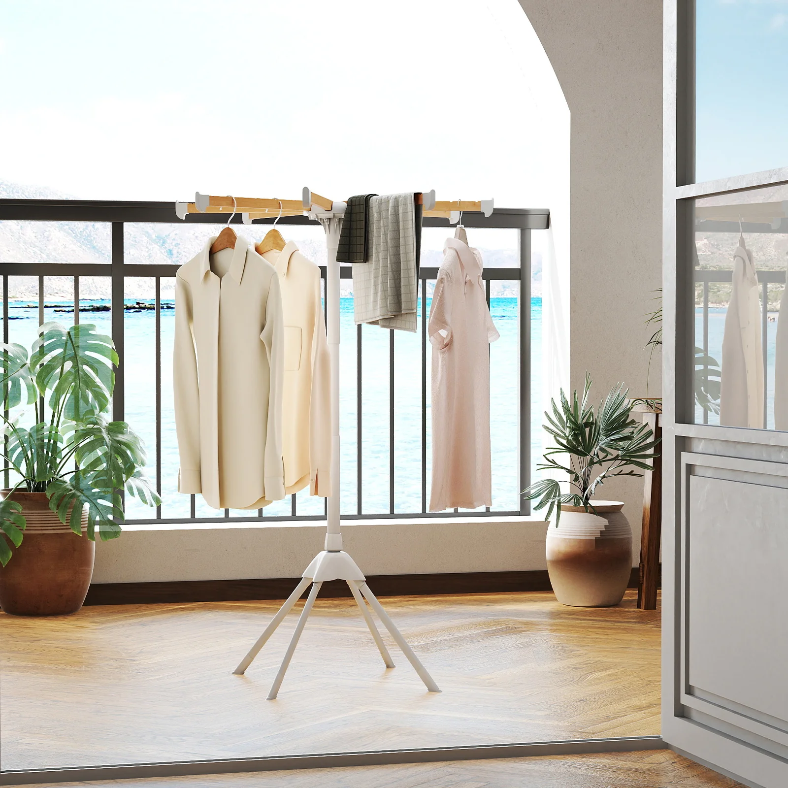 Foldable Clothes Drying Rack, 8 Bamboo Rods, 40 Hanger Slots - Image 2