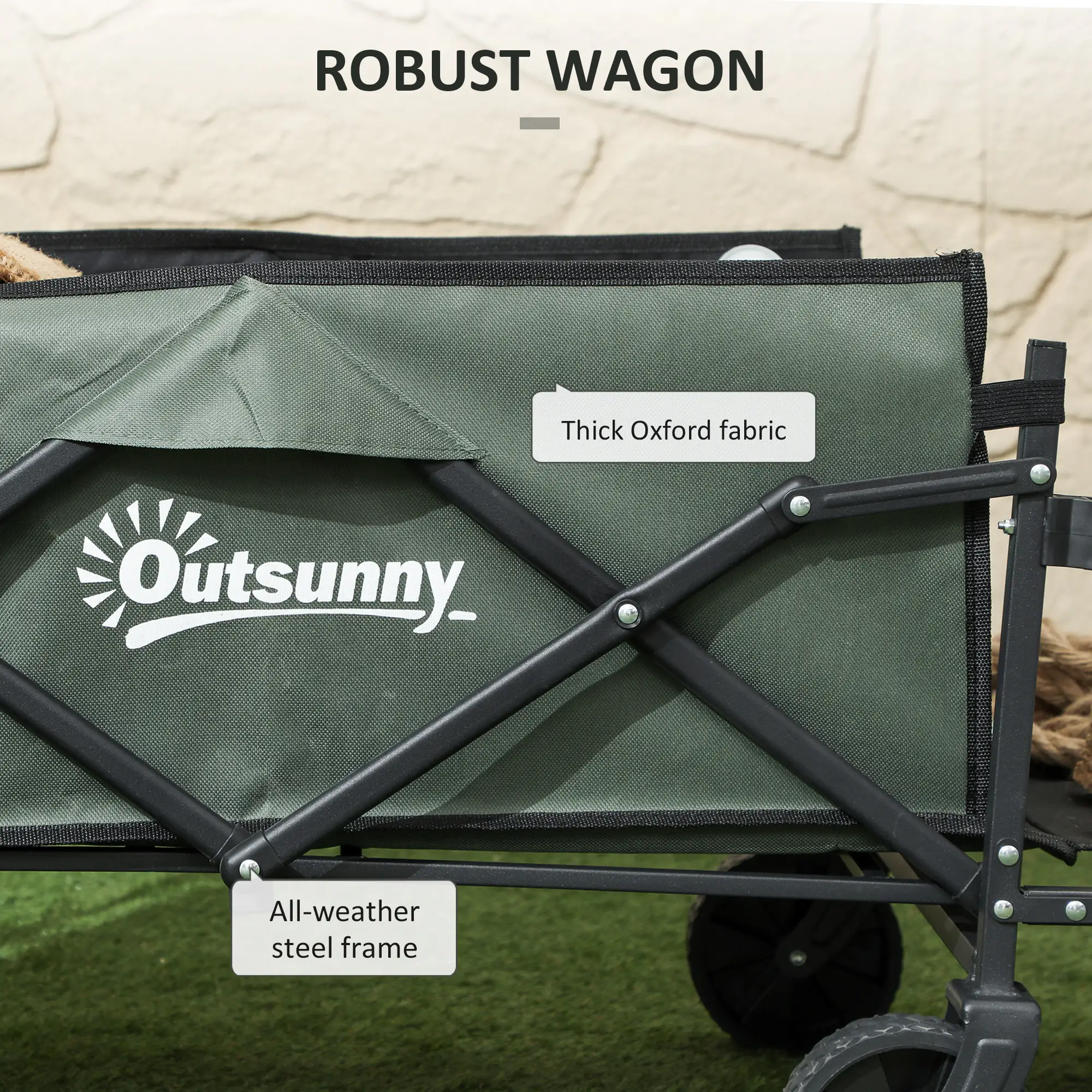 Foldable Collapsible Wagon Cart, 72L & 198 LBS Capacity, Green - Image 5