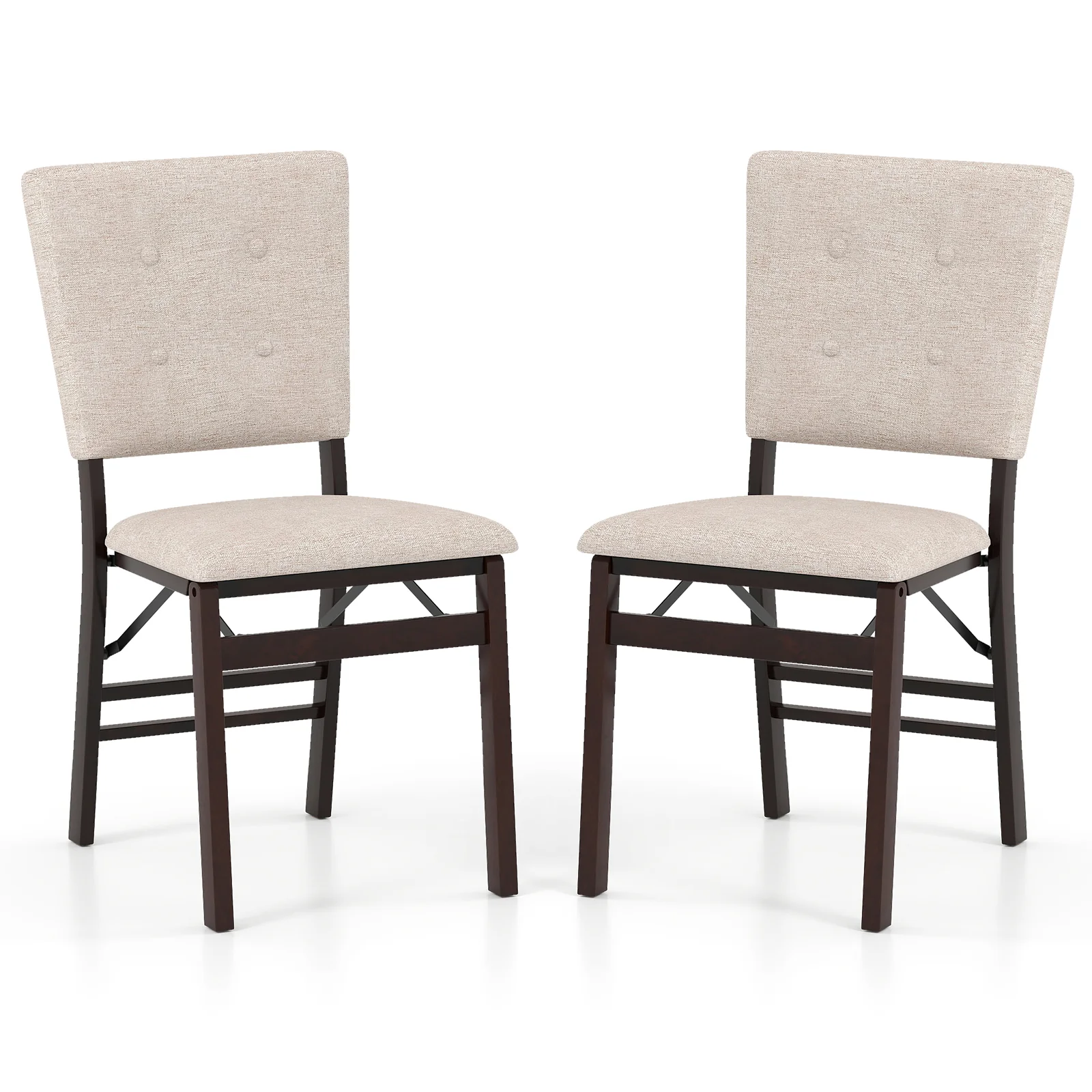 Foldable Dining Chair Set, 2 Armless Kitchen Chairs, Padded Seat, Beige - Image 5