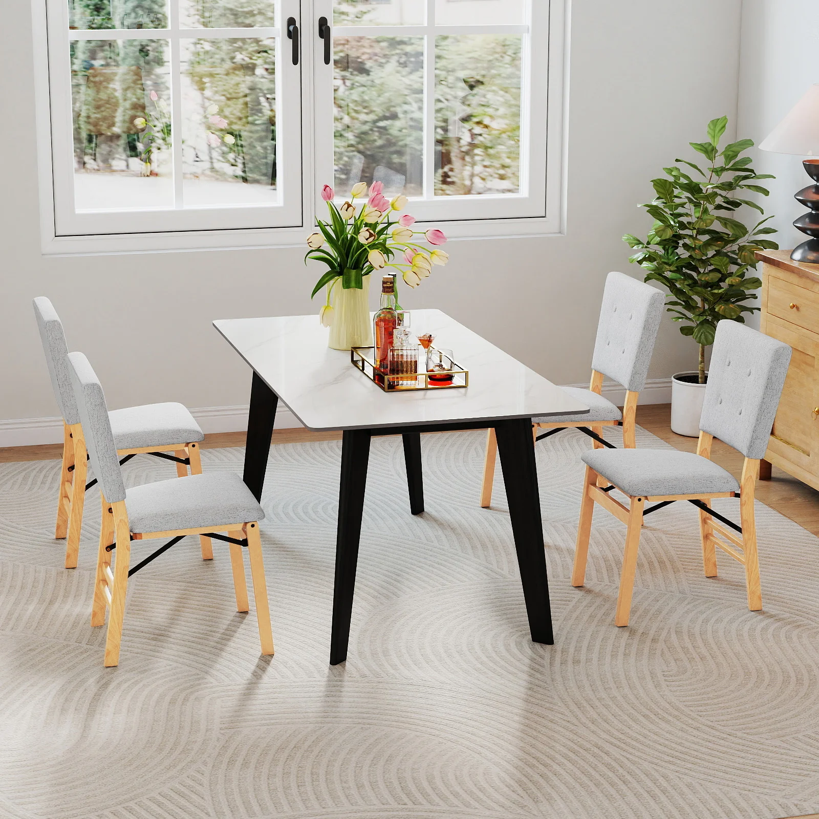 Foldable Dining Chair Set, 4 Armless Kitchen Chairs, Padded Seat, Gray - Image 2