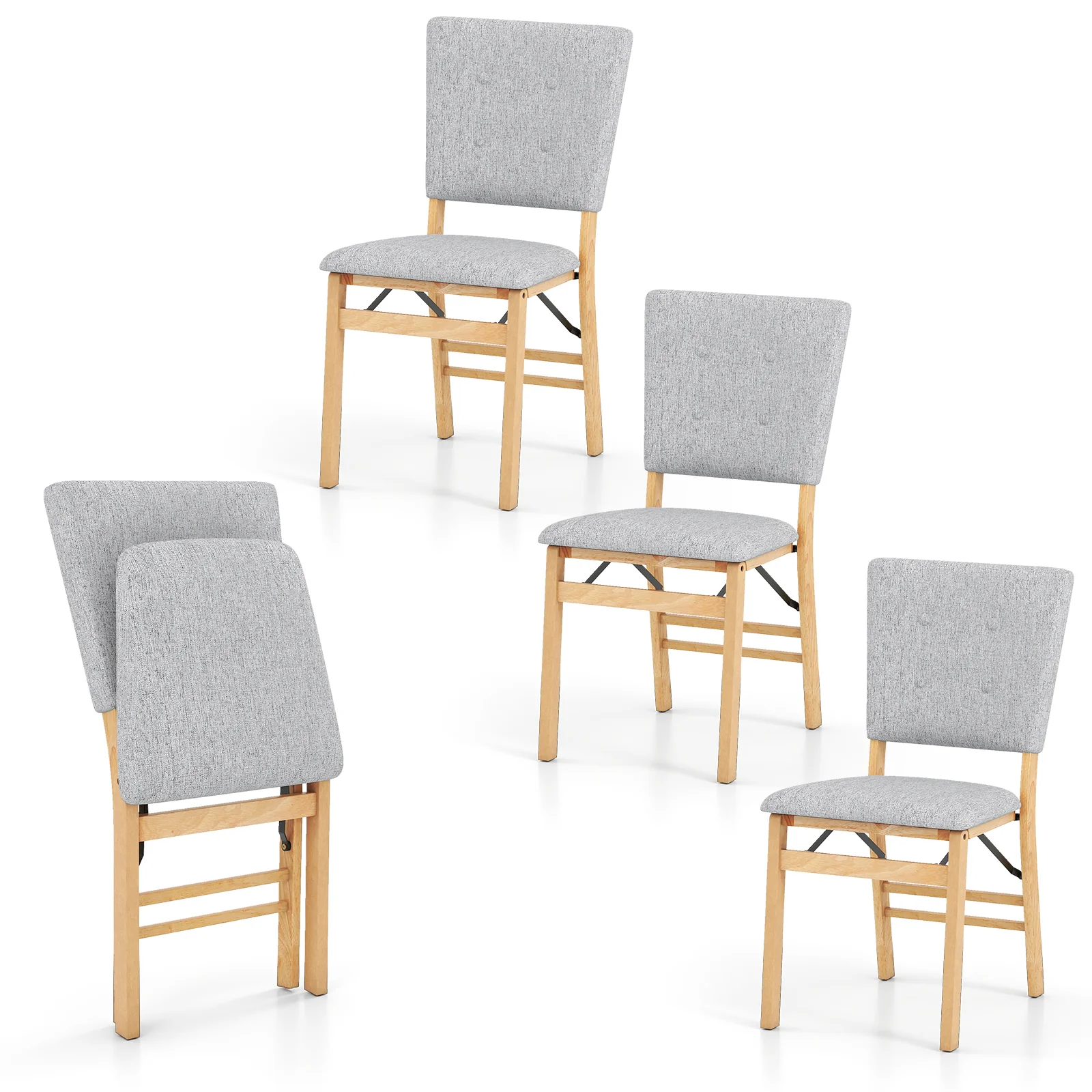 Foldable Dining Chair Set, 4 Armless Kitchen Chairs, Padded Seat, Gray - Image 3