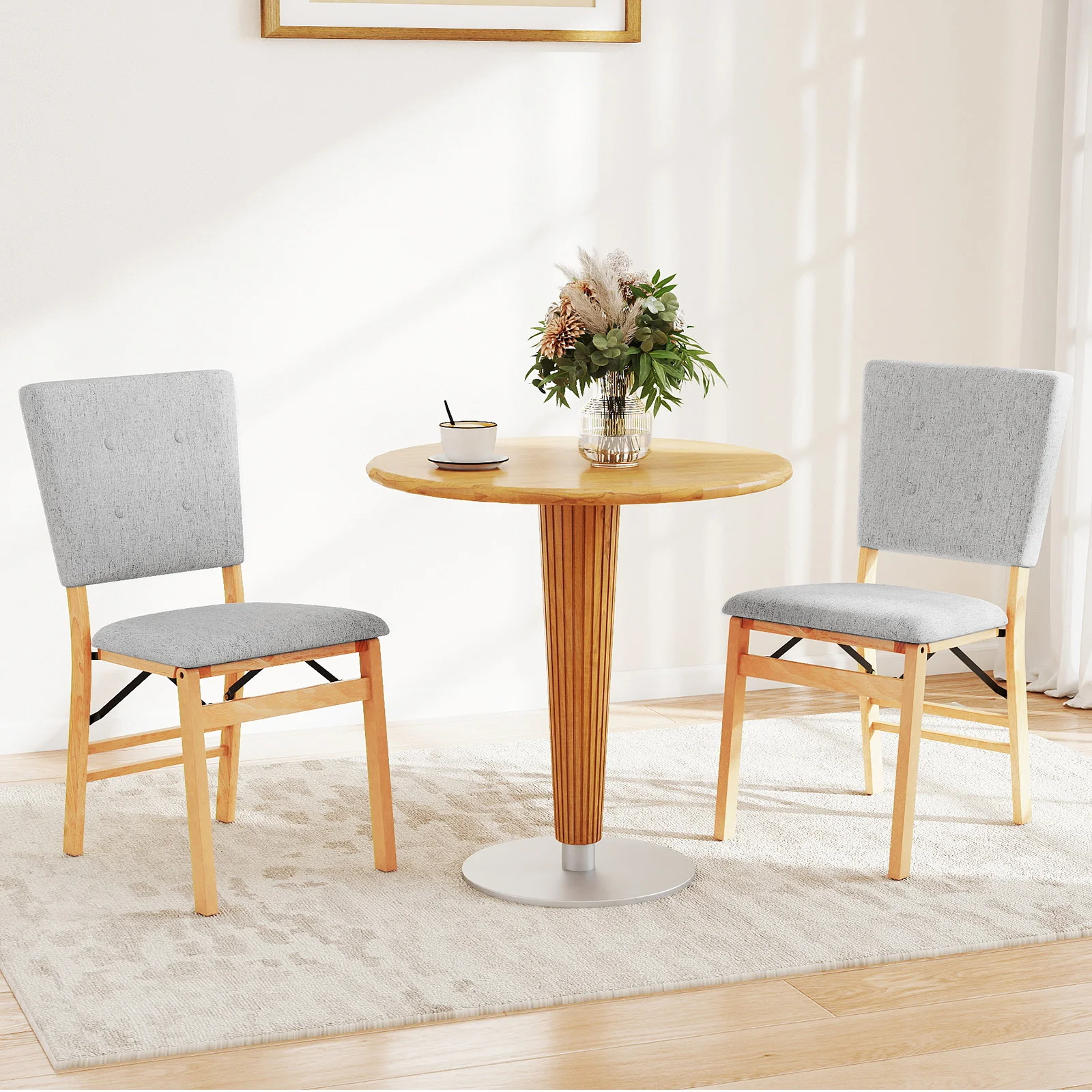 Foldable Dining Chair Set Of 2, Padded Seat, Tilt Backrest, Gray - Image 2