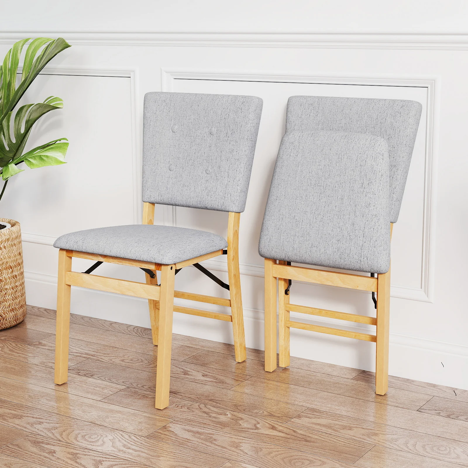 Foldable Dining Chair Set Of 2, Padded Seat, Tilt Backrest, Gray - Image 3